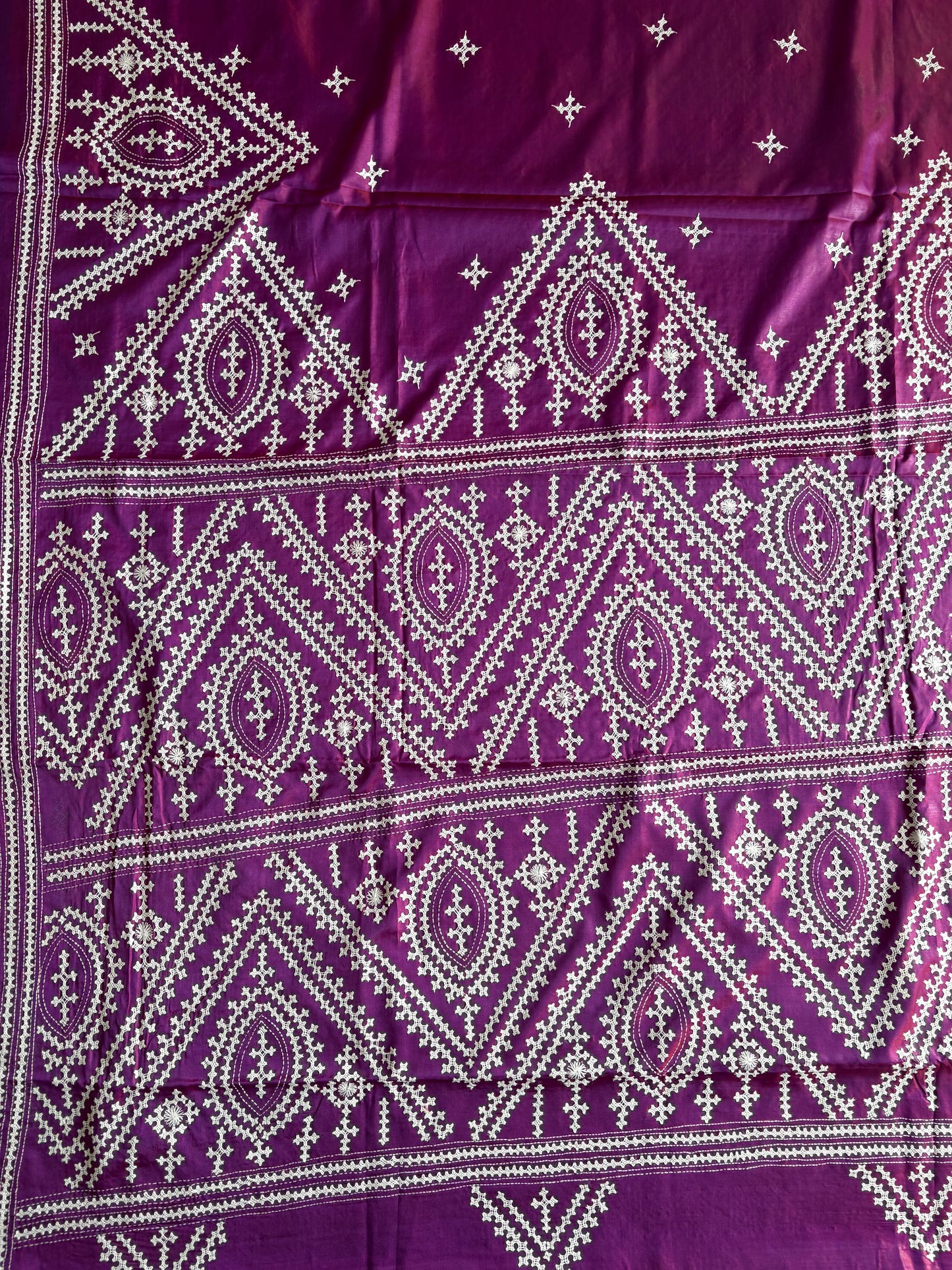 Gujrati Stitch/Kutch Hand Embroidered Art Silk Saree