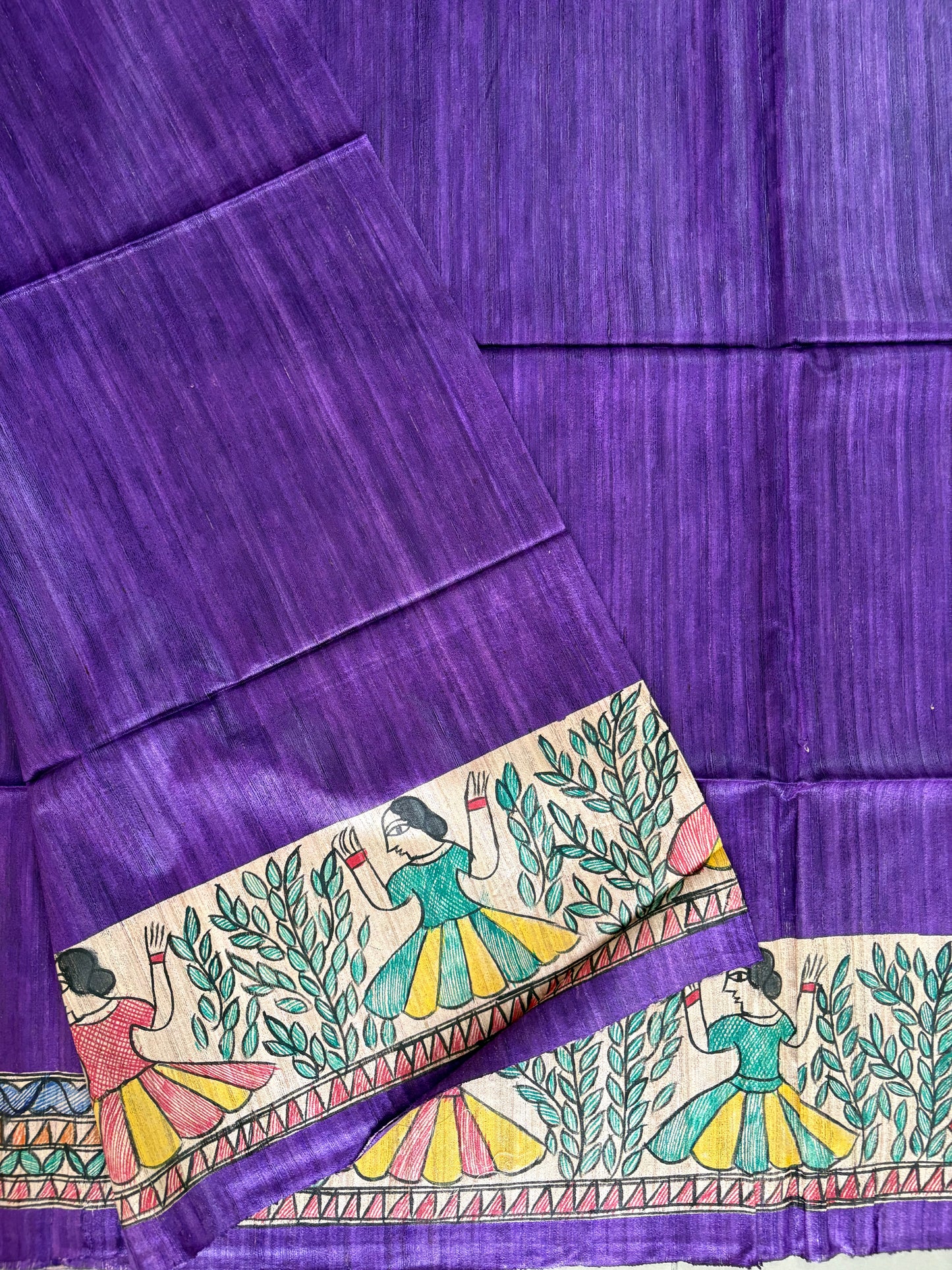 Pure Tussar Ghicha Silk Handcrafted Madhubani Saree (Silk Marked)