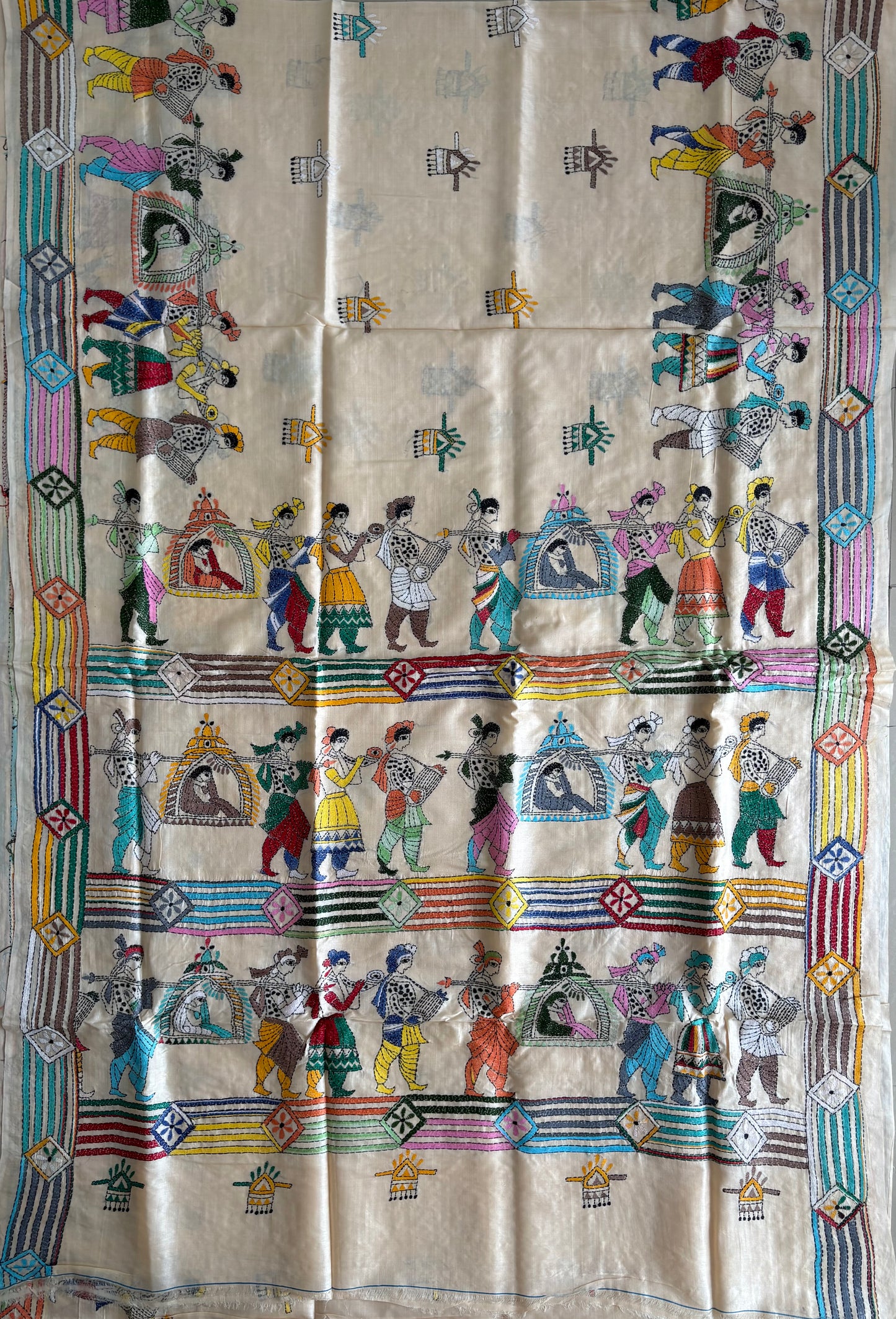 Kantha Hand Embroidered Pure Tussar Silk Saree