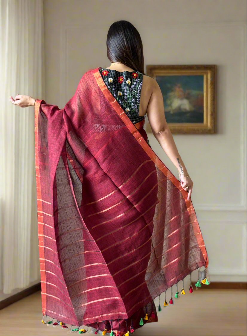 Linen By Linen Saree With Blouse