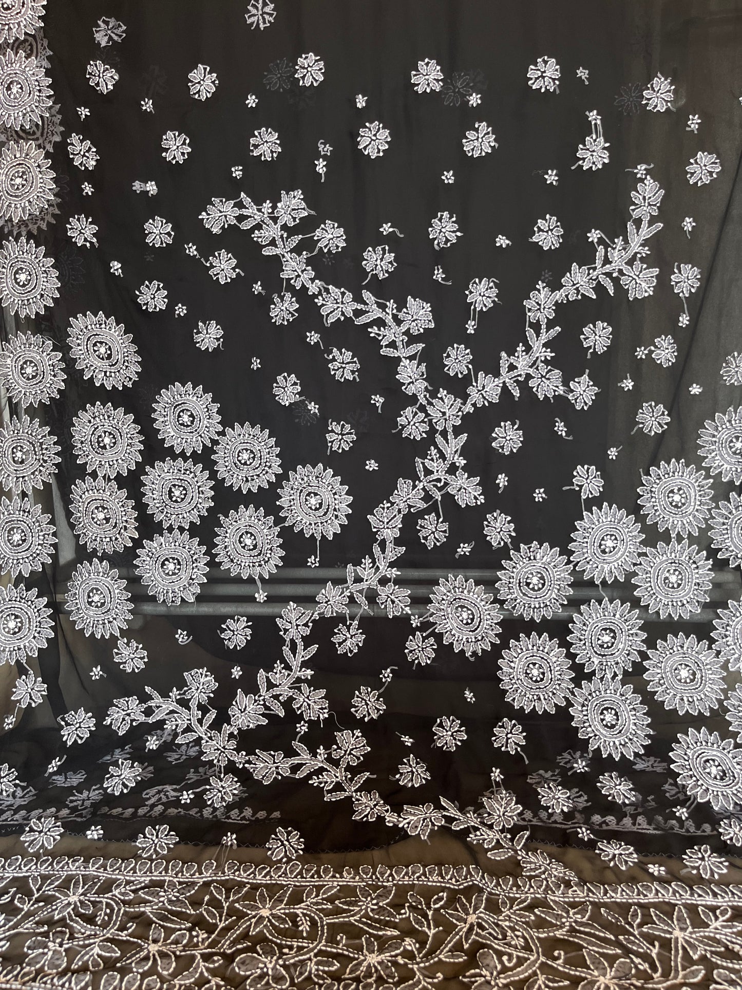 Black Georgette Chikankari Work Hand Embroidered Saree