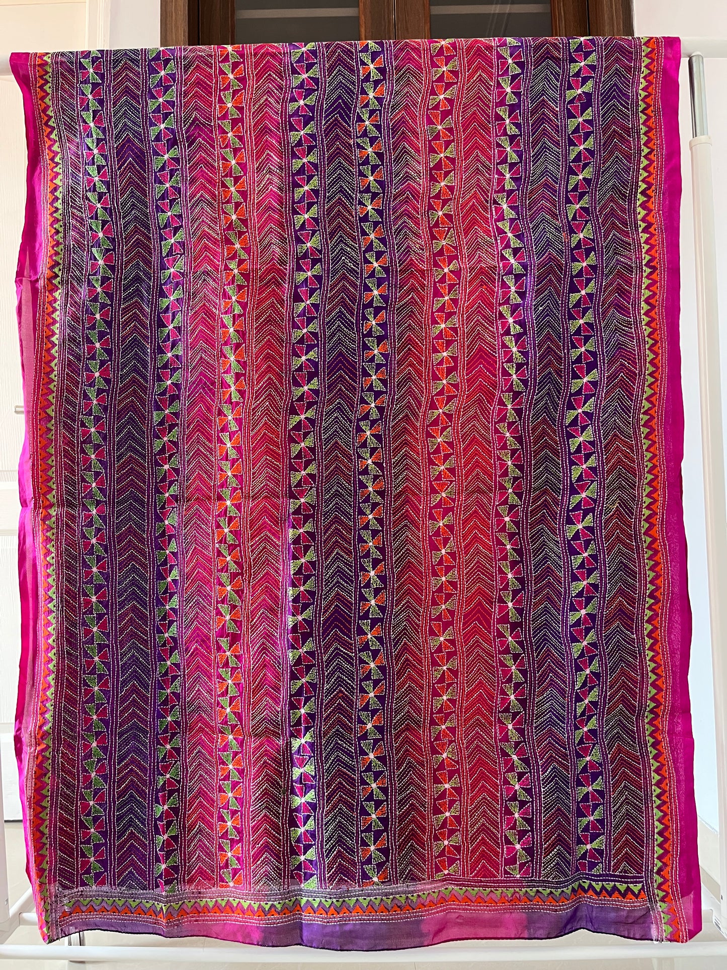 Kantha Hand Embroidary Full Work Tye Dye Semi Tusshar Silk Dupatta