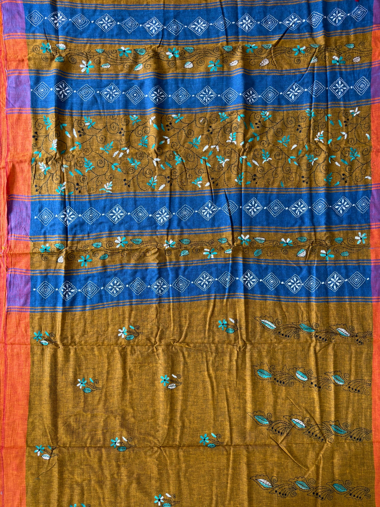 Kantha Hand Embroidered Pure Cotton Saree