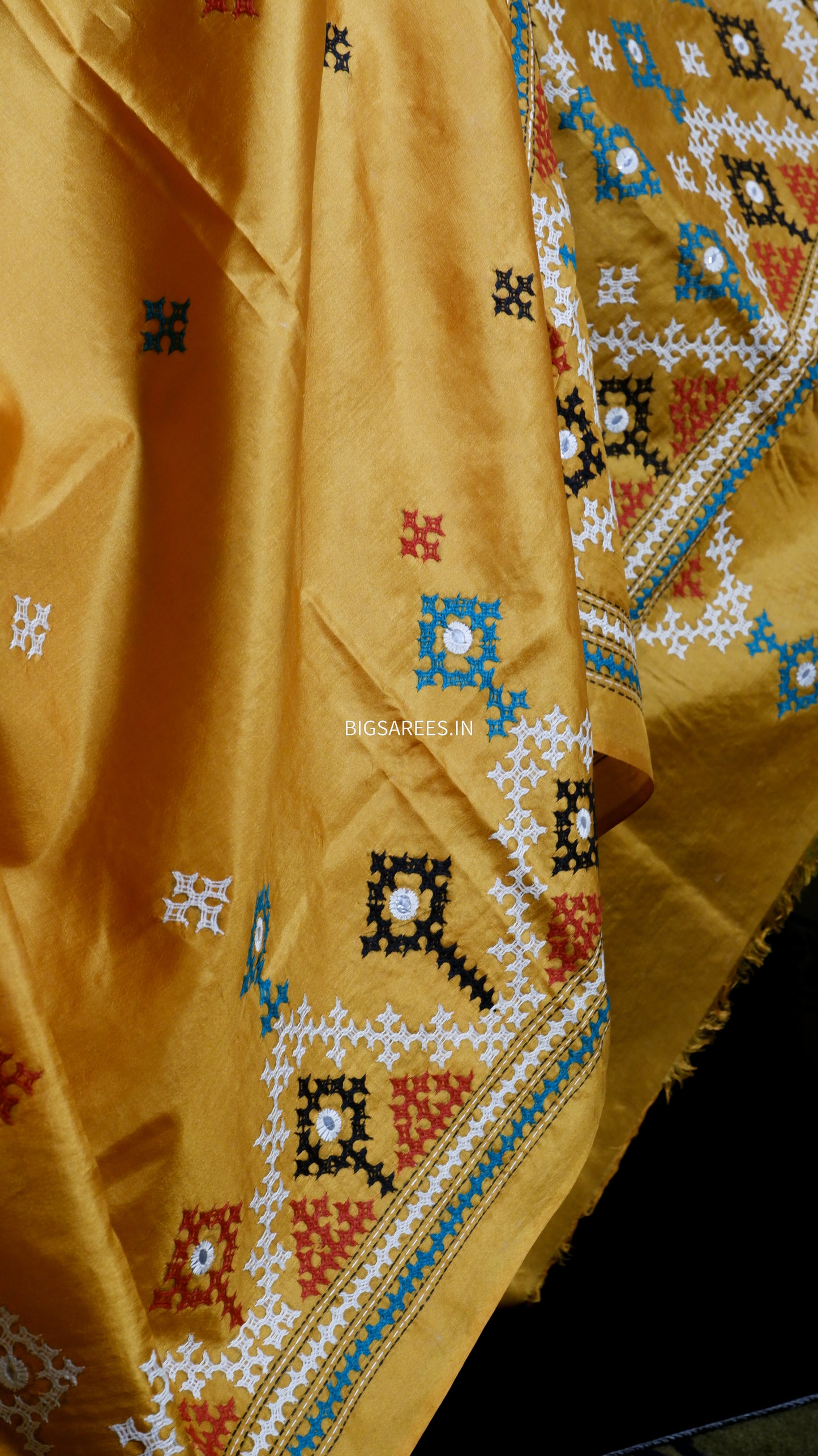 Kutch Hand Embroidered Pure Banglore Silk Saree