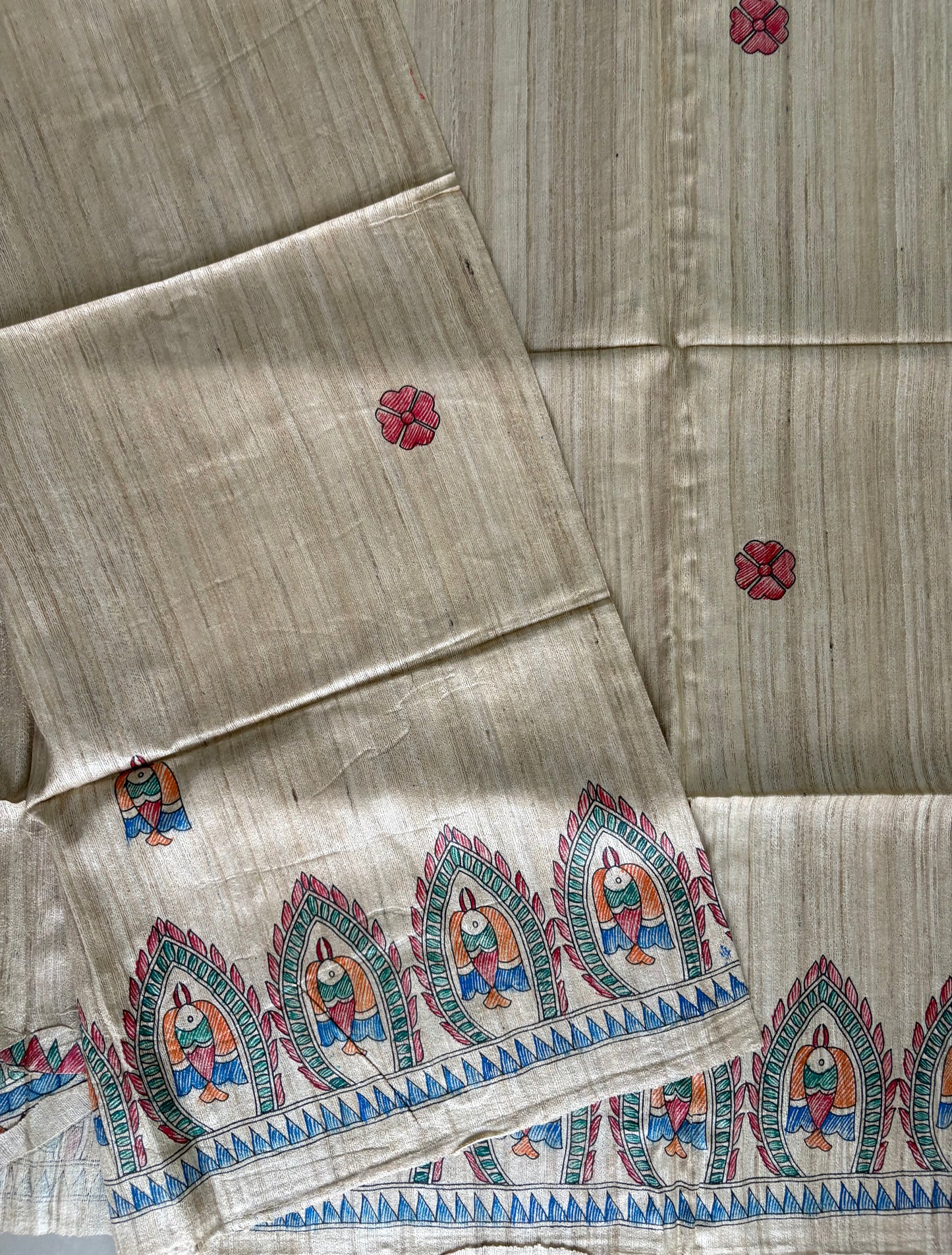Pure Tussar Ghicha Silk Handcrafted Madhubani Saree (Silk Marked)