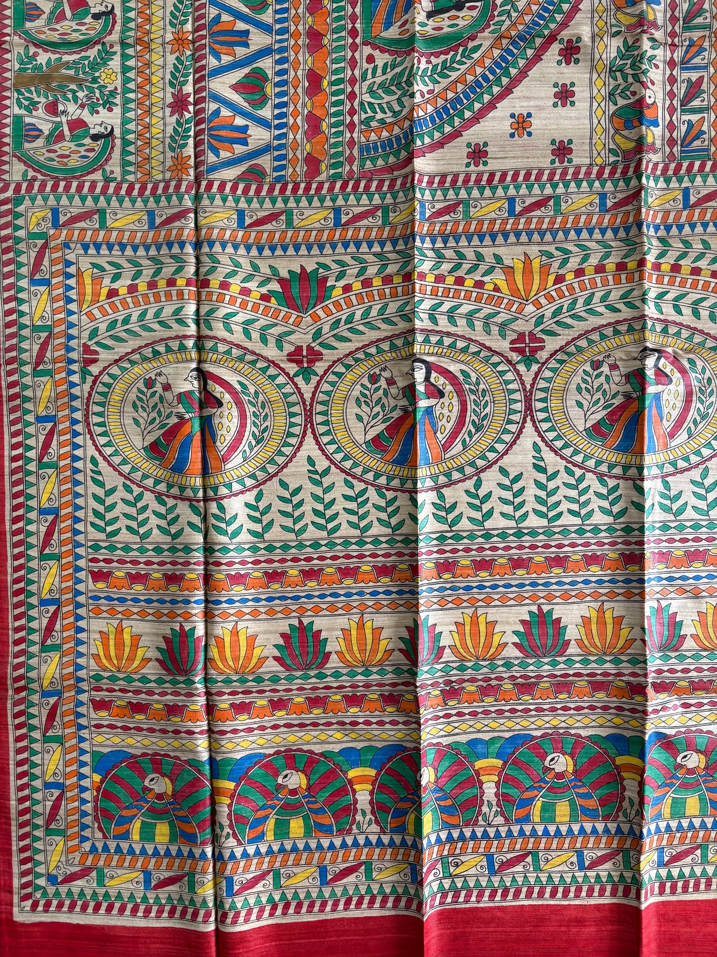 Pure Tussar Ghicha Silk Handcrafted Madhubani Half Saree (Silk Marked)