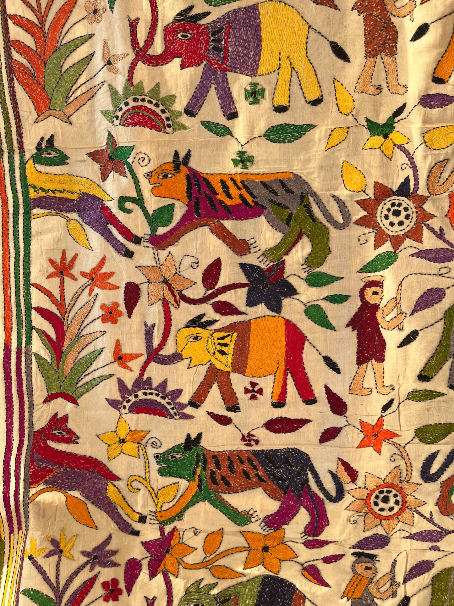 Kantha Hand Embroidary Full Work Tye Dye Semi Tusshar Silk Dupatta