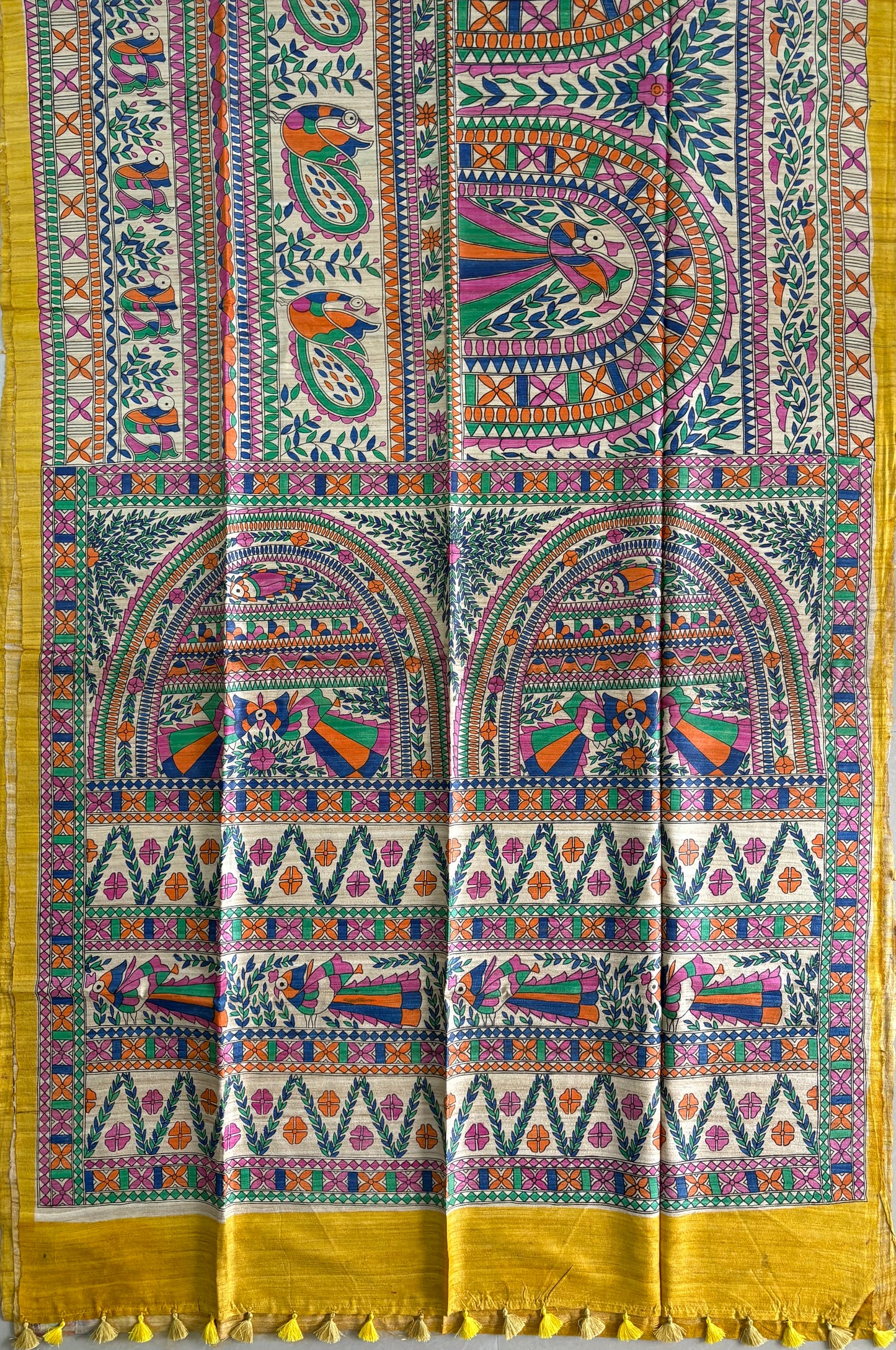 Pure Tussar Ghicha Silk Handcrafted Madhubani Half Saree (Silk Marked)