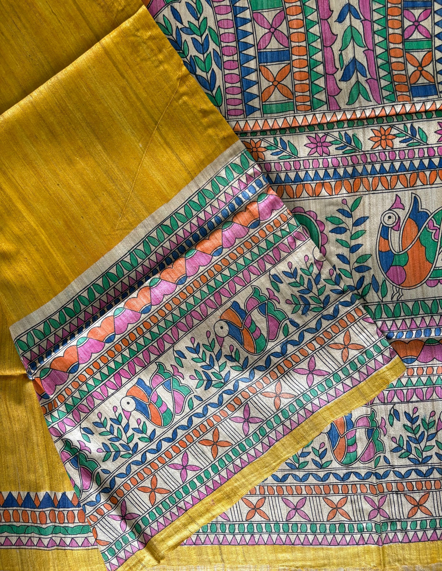 Pure Tussar Ghicha Silk Handcrafted Madhubani Half Saree (Silk Marked)