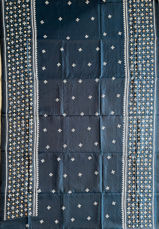 Gujrati Stitch/Kutch Hand Embroidered Art Silk Saree