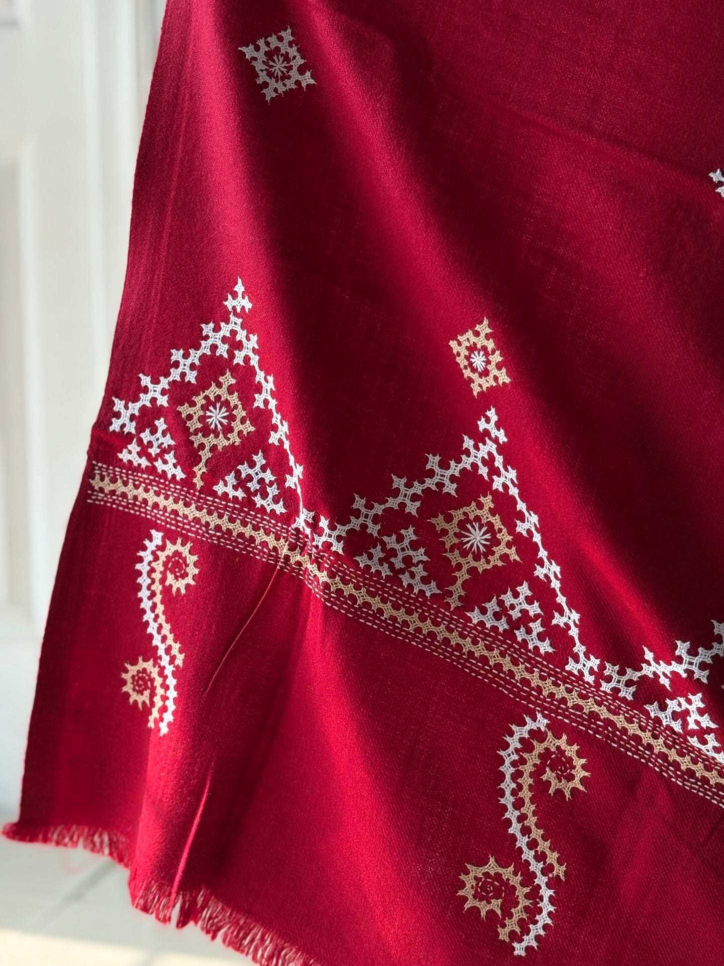 Gujrati Stitch Hand Embroidered Woollen Warm Shawl