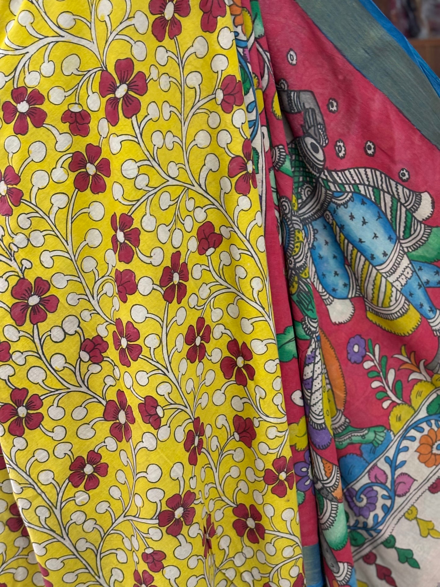 Pen Kalamkari hand painted pure cotton Saree with blouse