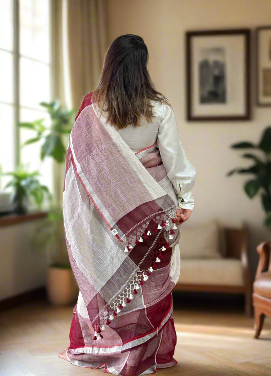 Pure Linen By Linen handloom Saree (handloom marked)