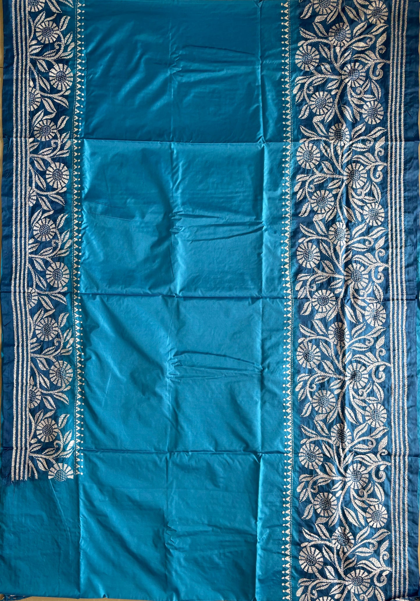 Hand work Kantha stitch Saree in Artificial silk