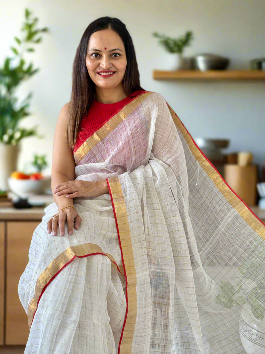 Pure Linen By Linen handloom Saree (handloom marked)