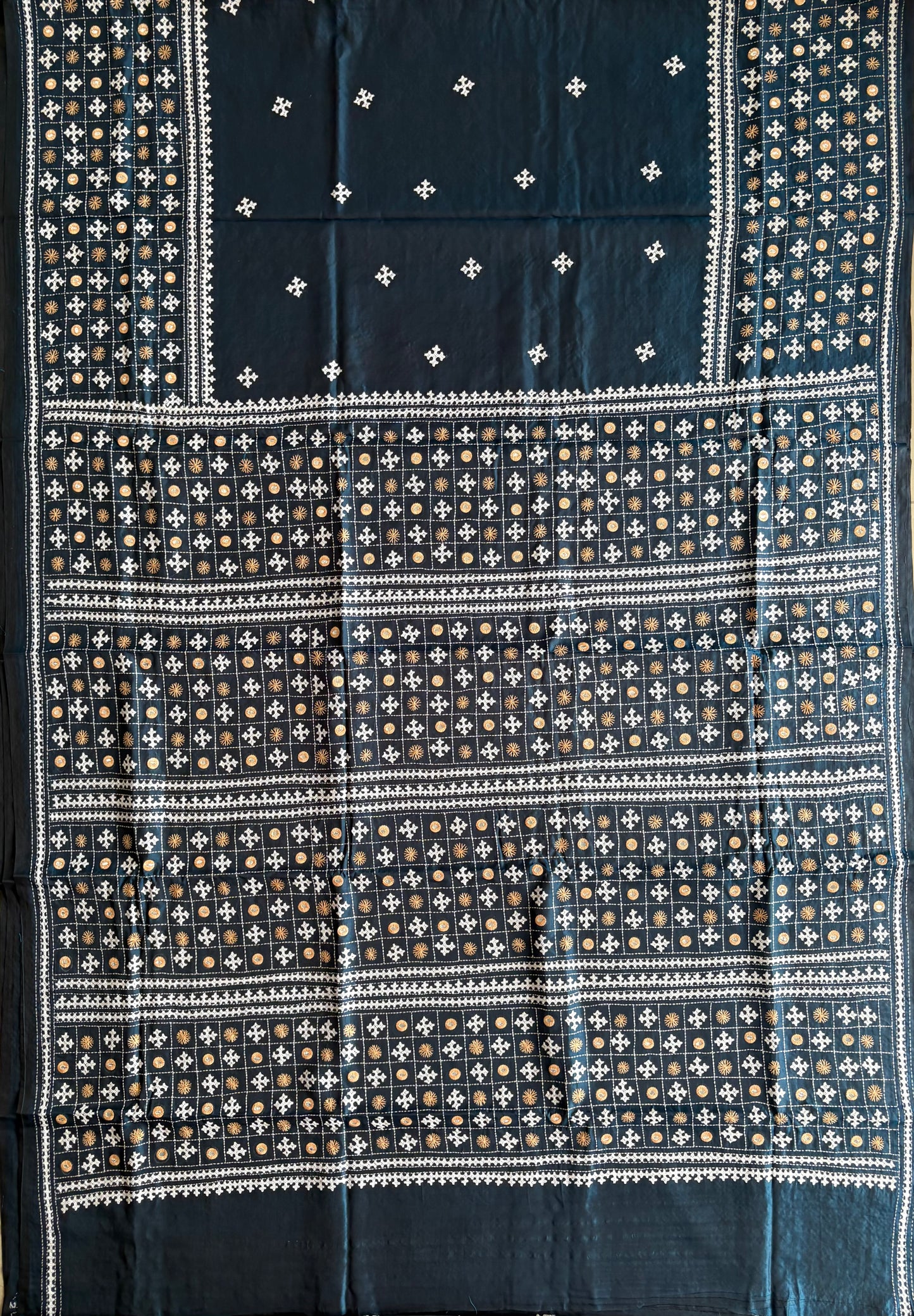 Gujrati Stitch/Kutch Hand Embroidered Art Silk Saree