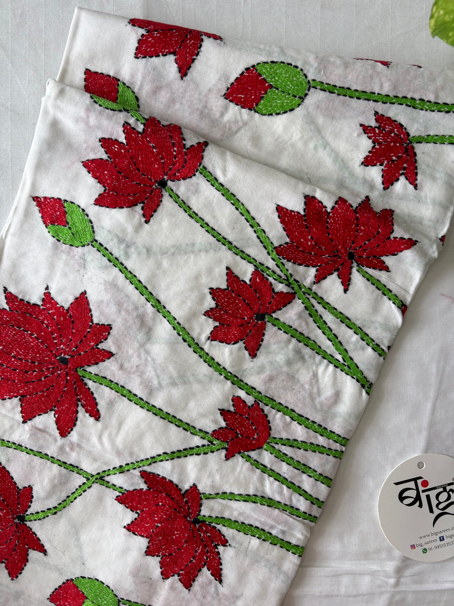 Kantha Hand Embroidary Full Work Pure Cotton Dupatta- white “36”