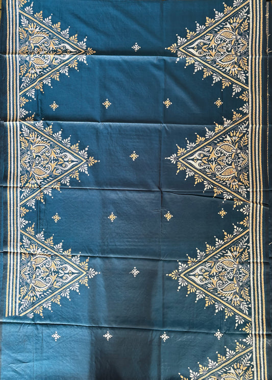 Kantha Hand Embroidered Blended Banglore Silk/Art Silk Saree With Blouse