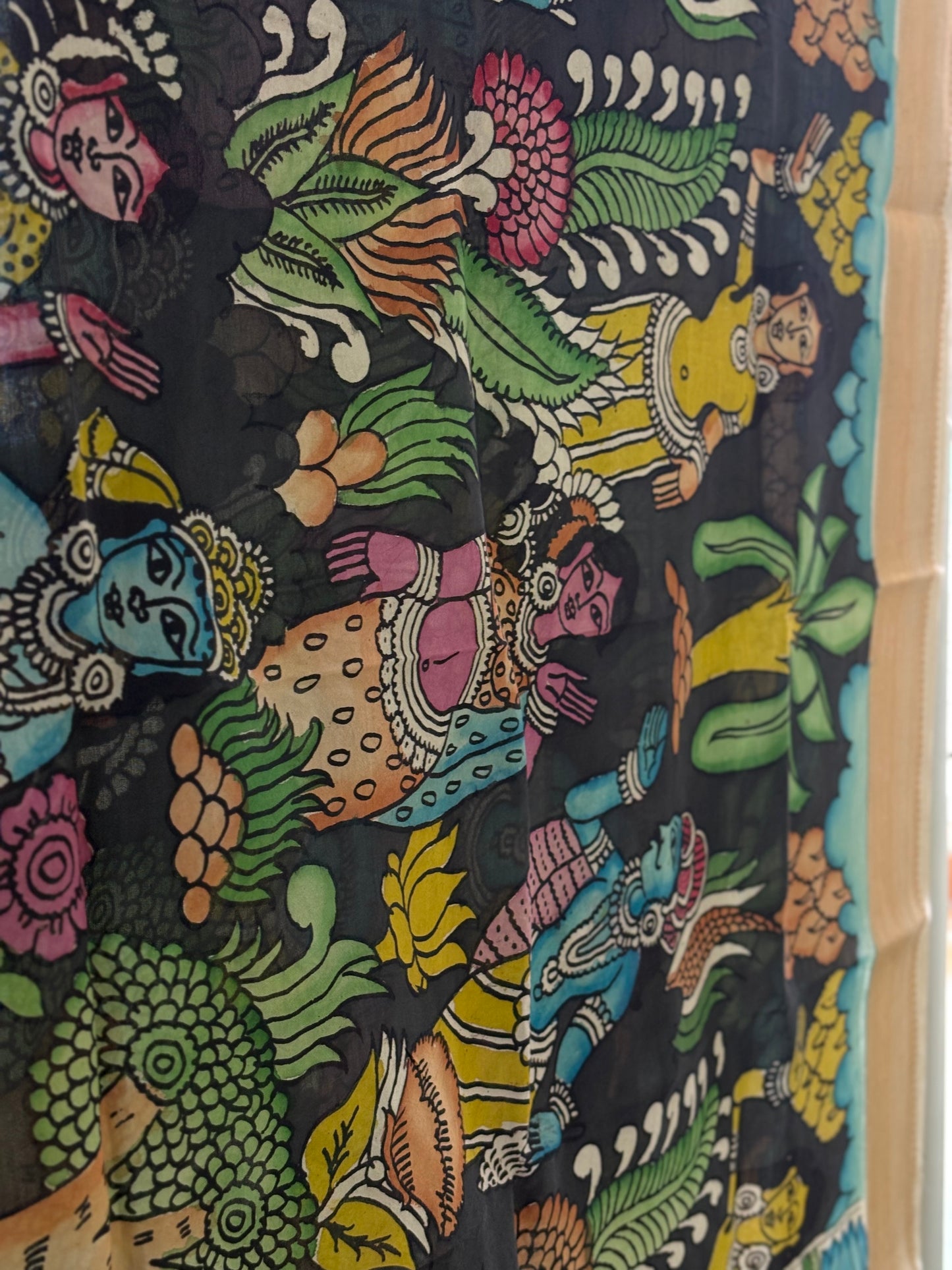 Pen Kalamkari hand painted Banglore Silk Dupatta