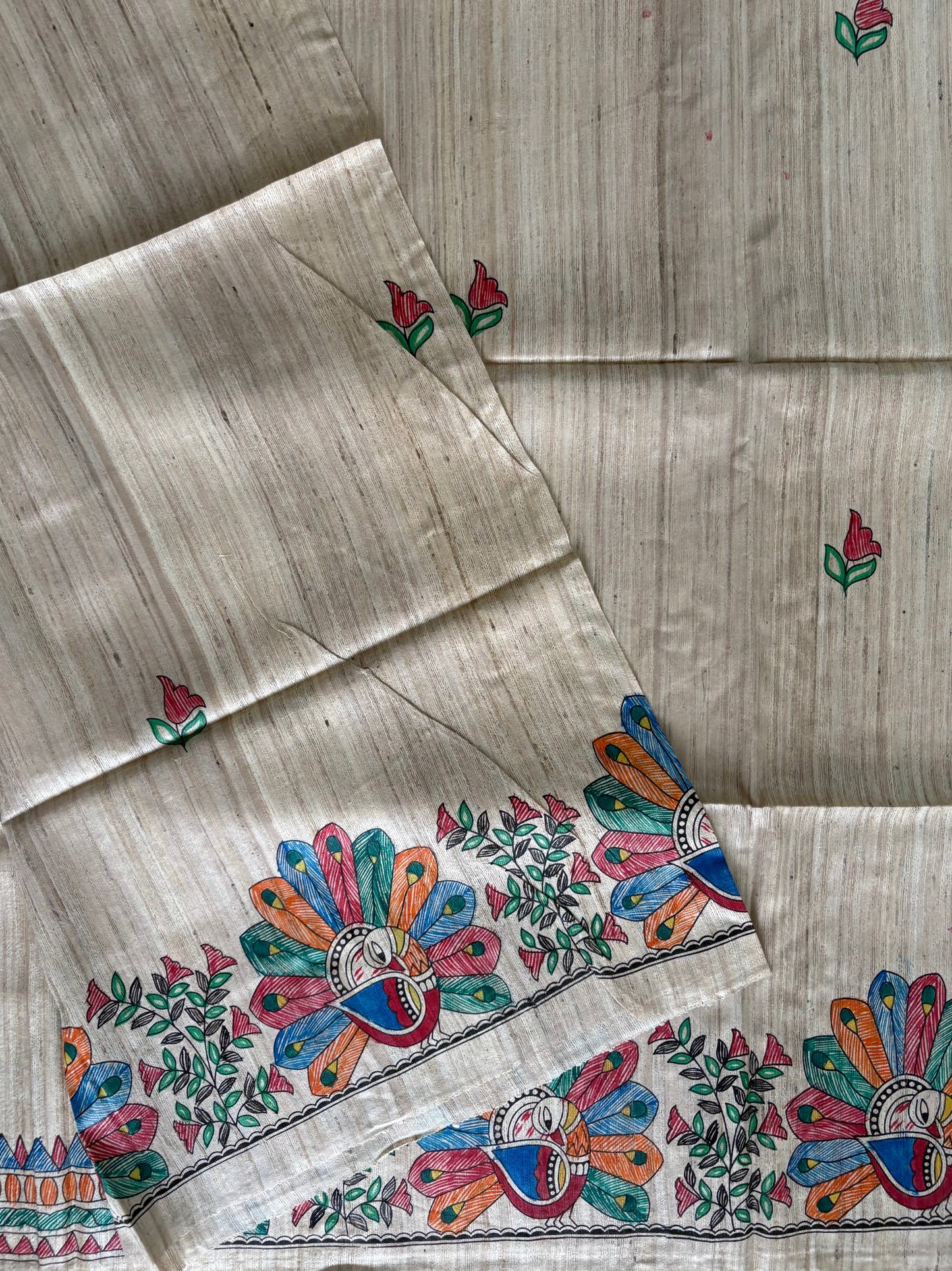 Pure Tussar Ghicha Silk Handcrafted Madhubani Saree (Silk Marked)