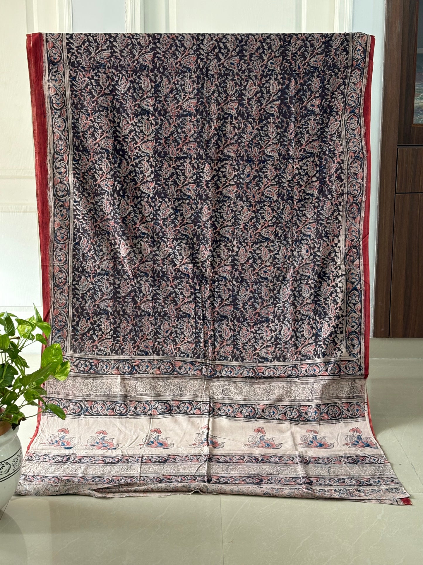Kalamkari printed malmal cotton Saree with blouse