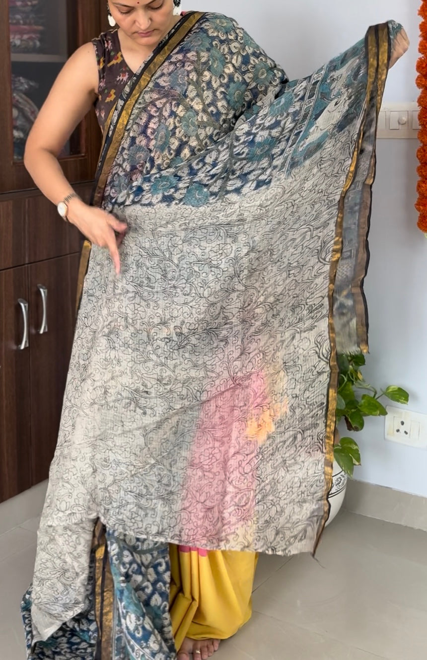 Kalamkari printed Kota doria Saree with blouse