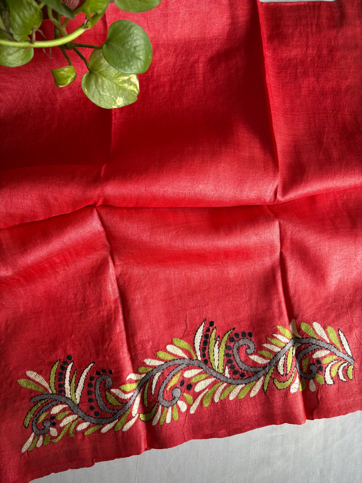 Kantha Stitch Pure Silk Blouse Piece