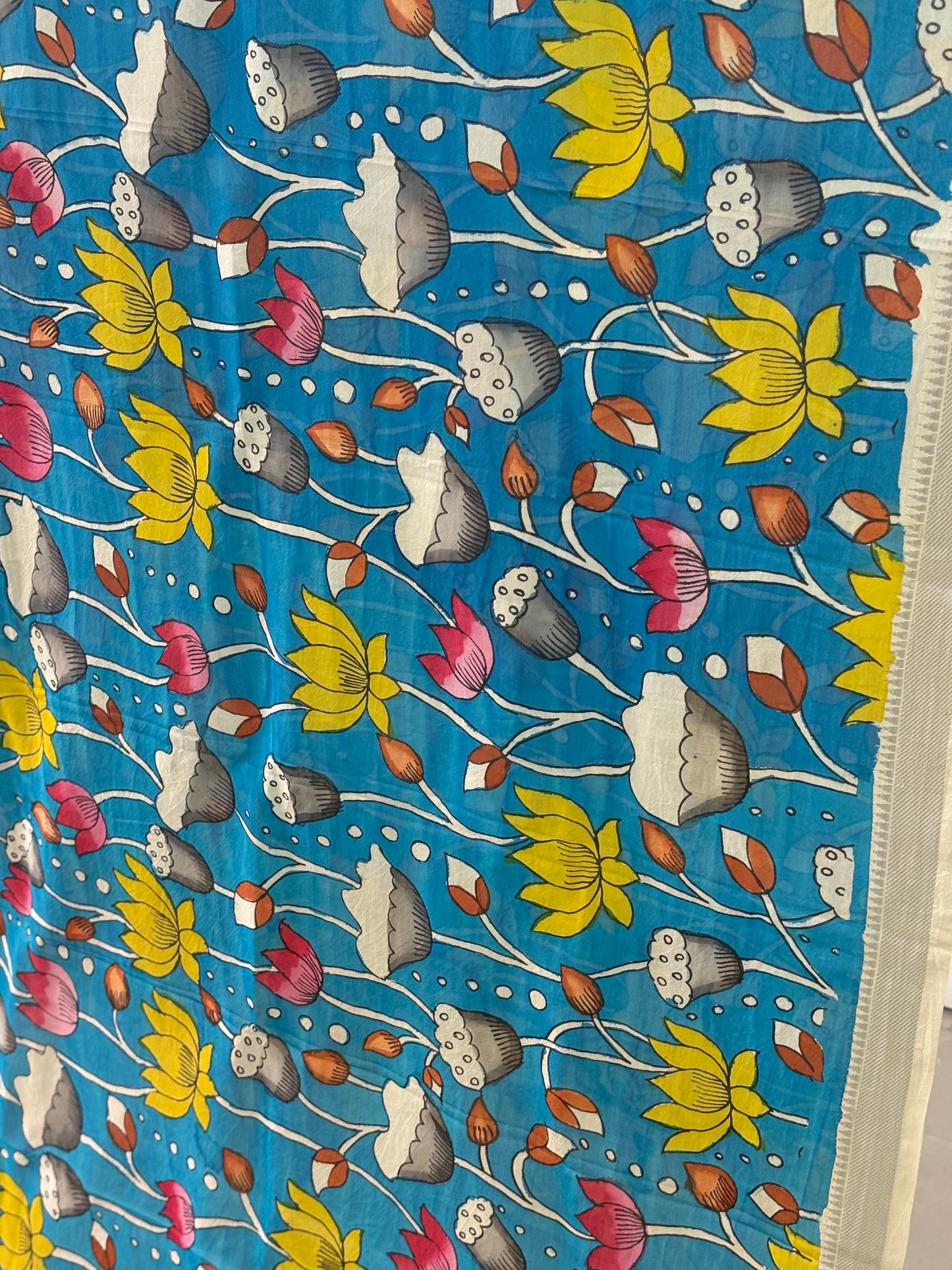 Pen Kalamkari hand painted Banglore Silk Dupatta