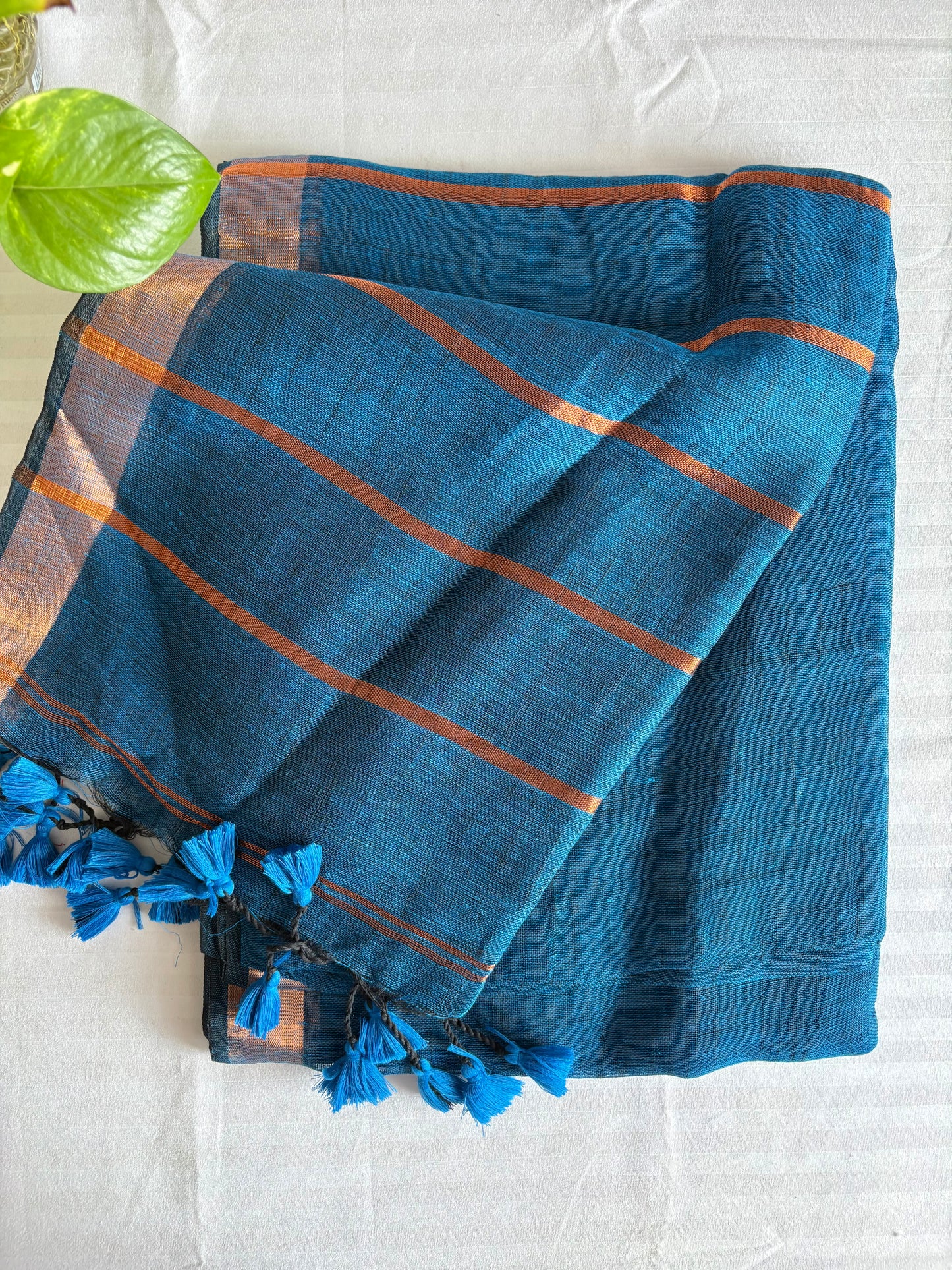 Blue Linen By Linen Saree With Blouse