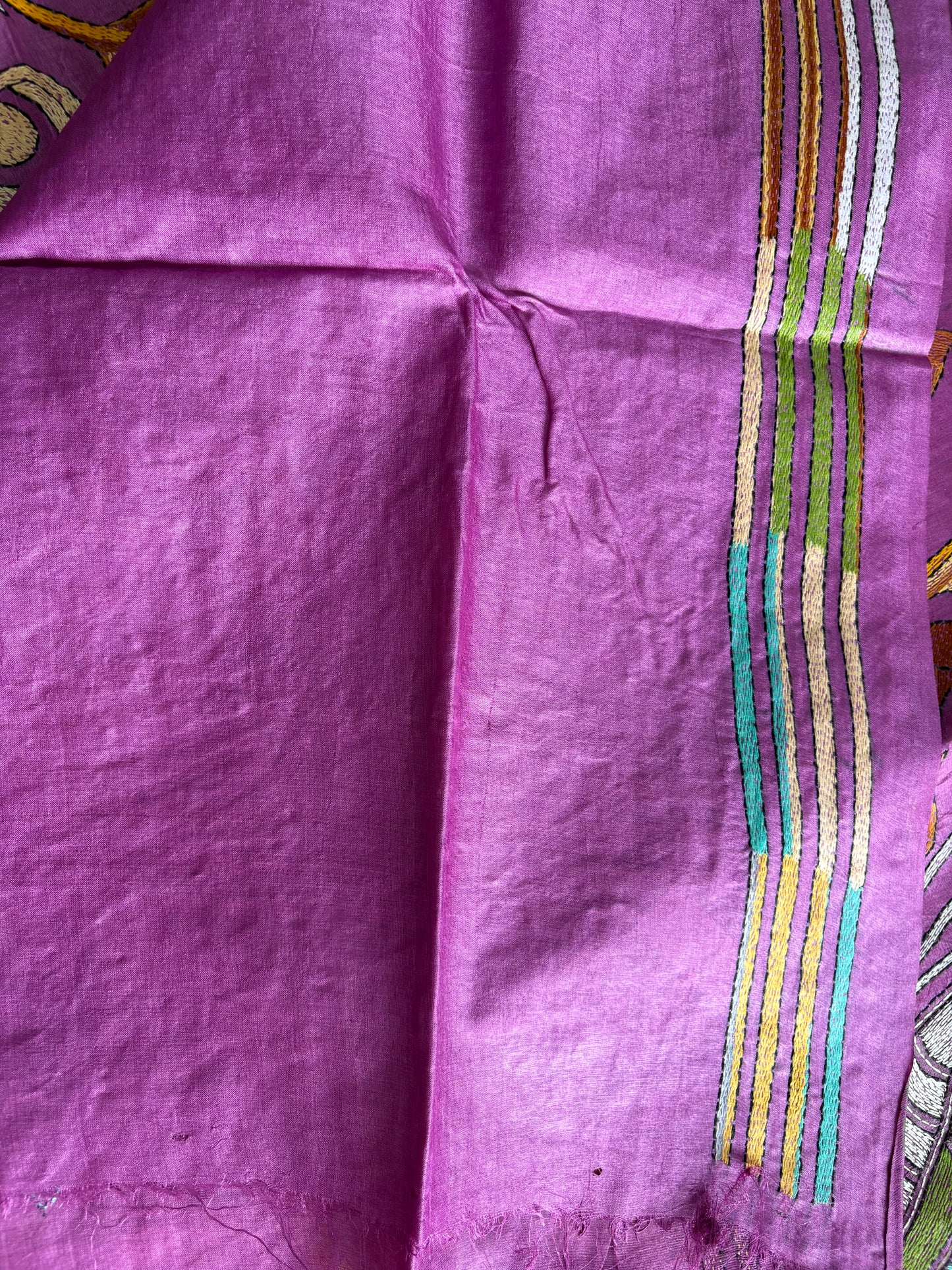 Kantha Hand Embroidered Pure Tussar Silk Saree
