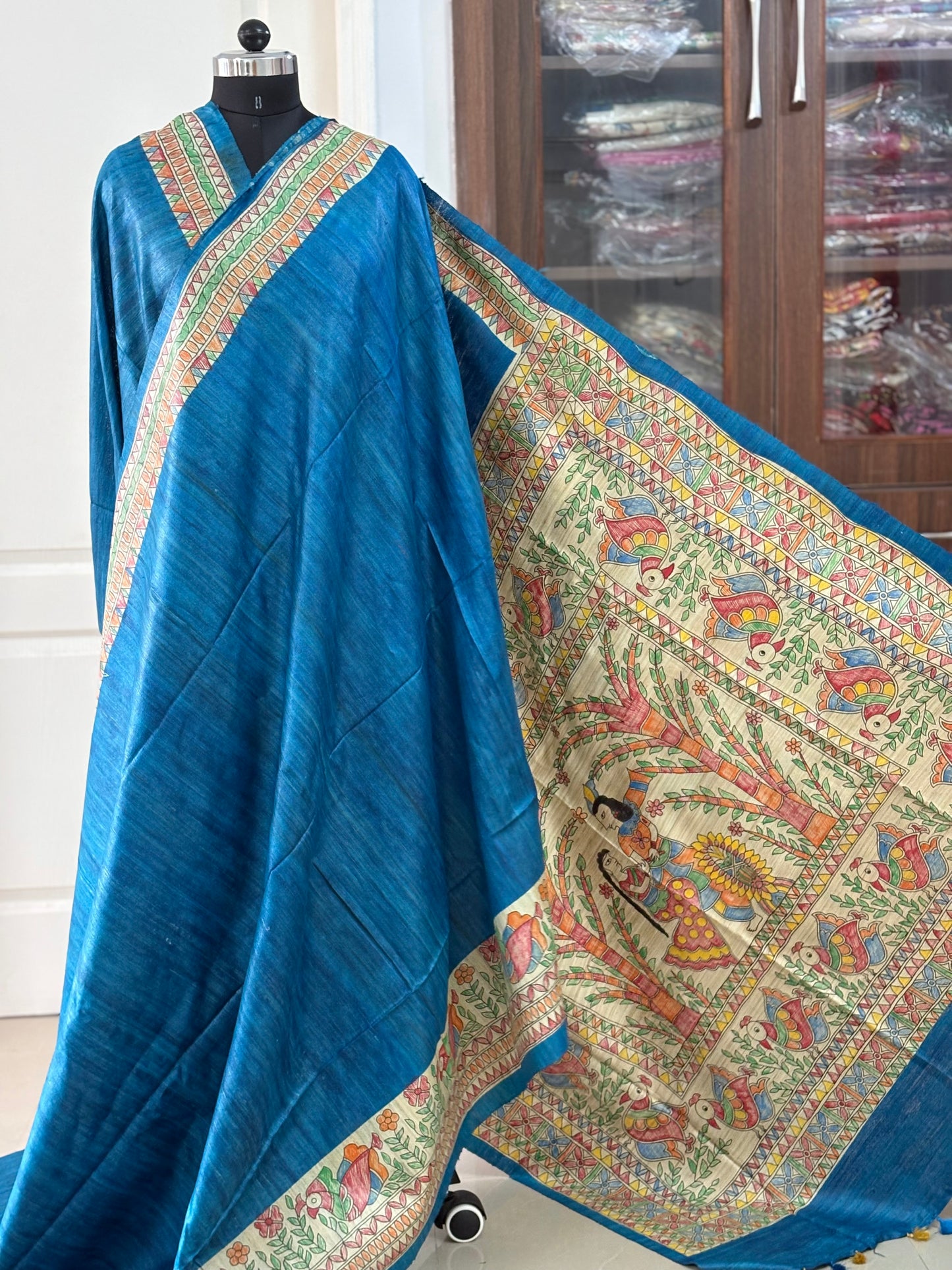 Pure Tussar Ghicha Silk Handcrafted Madhubani Saree (Silk Marked)