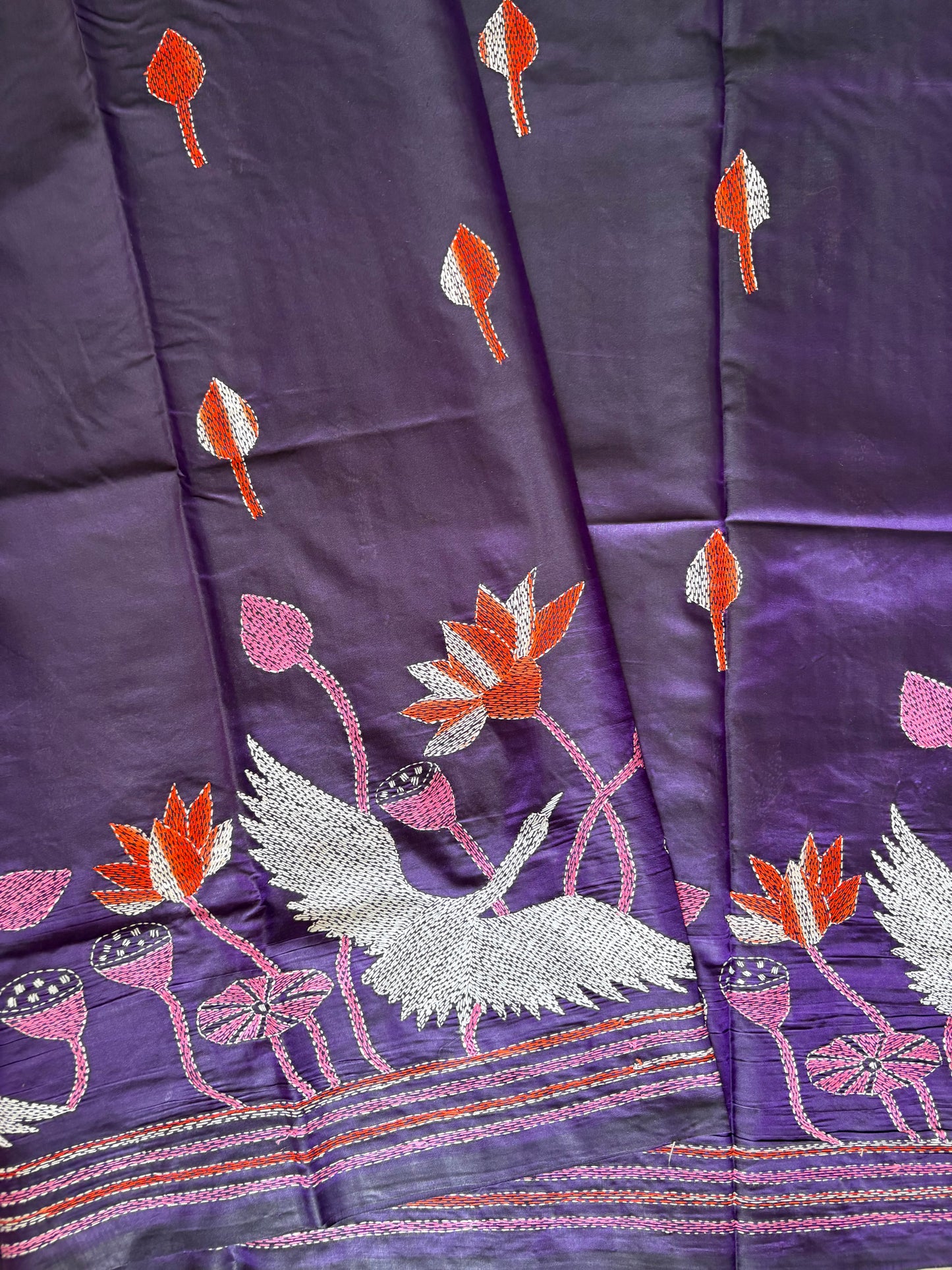 Hand work Kantha stitch Saree in Artificial Silk