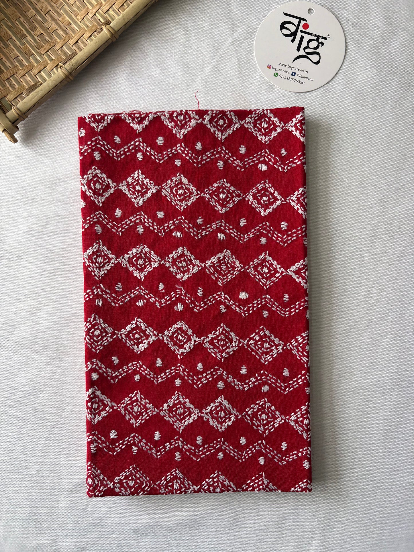 Kantha Stitch Full Embroidered Pure Cotton Blouse Piece red