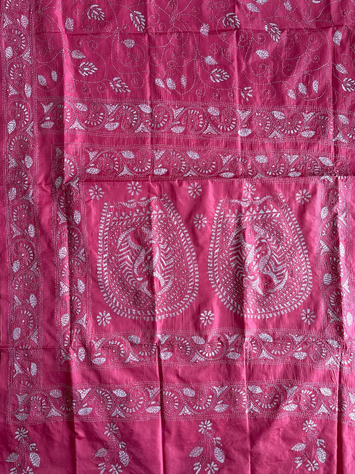 Kantha Stitch Hand Work Embroidered Art Silk Saree With Blouse