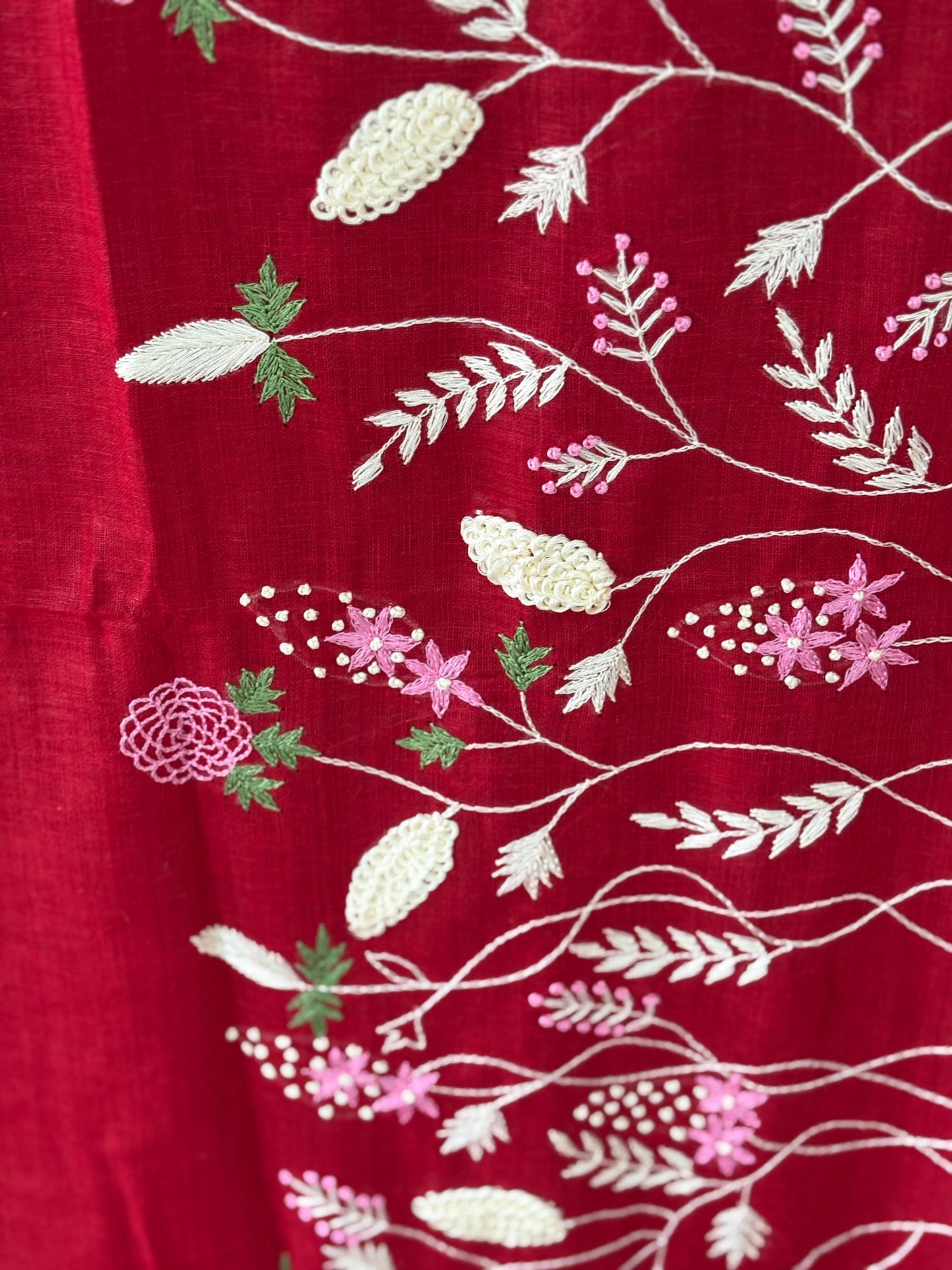 Pure Linen Saree With running Blouse - Red