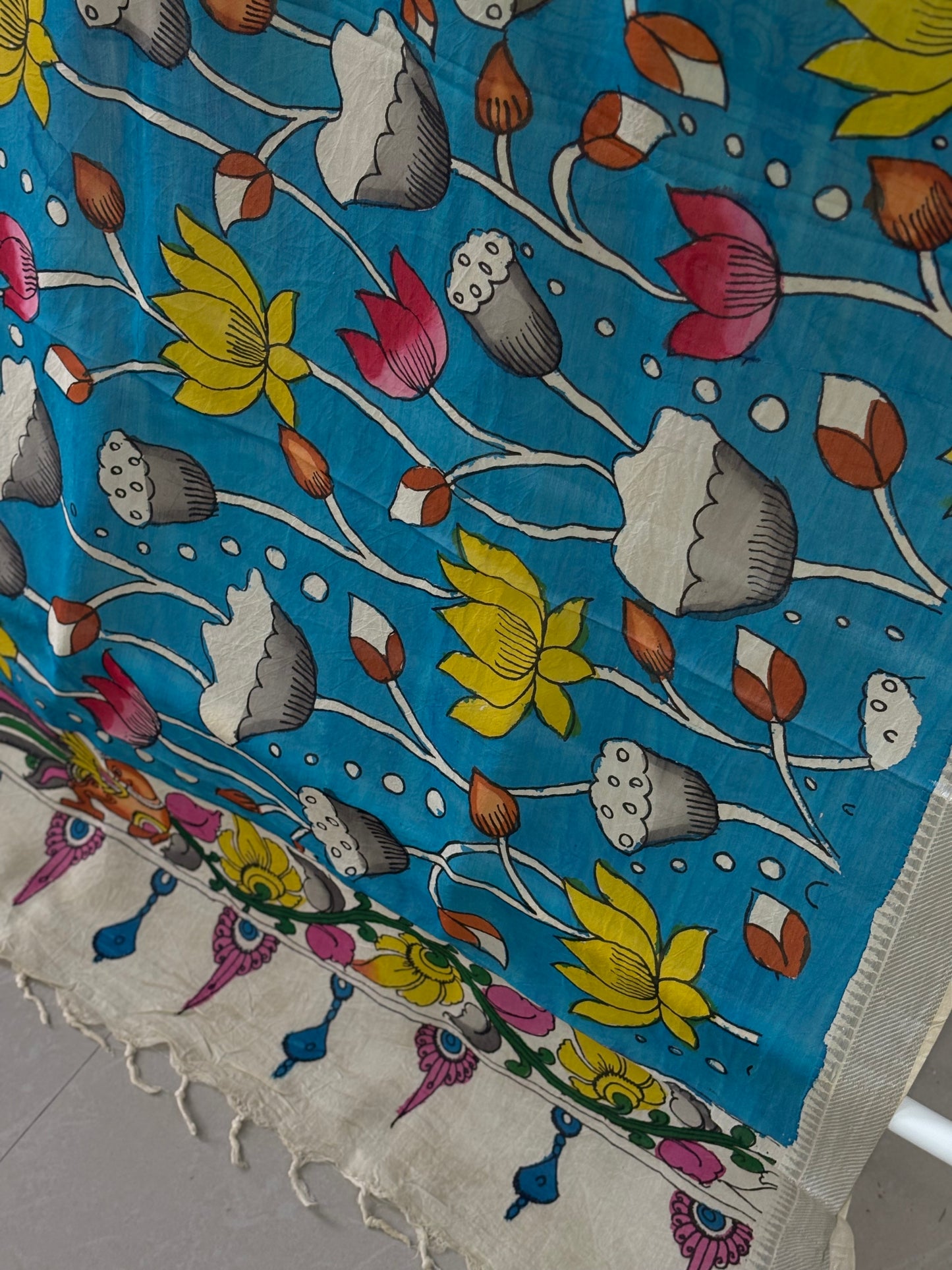 Pen Kalamkari hand painted Banglore Silk Dupatta