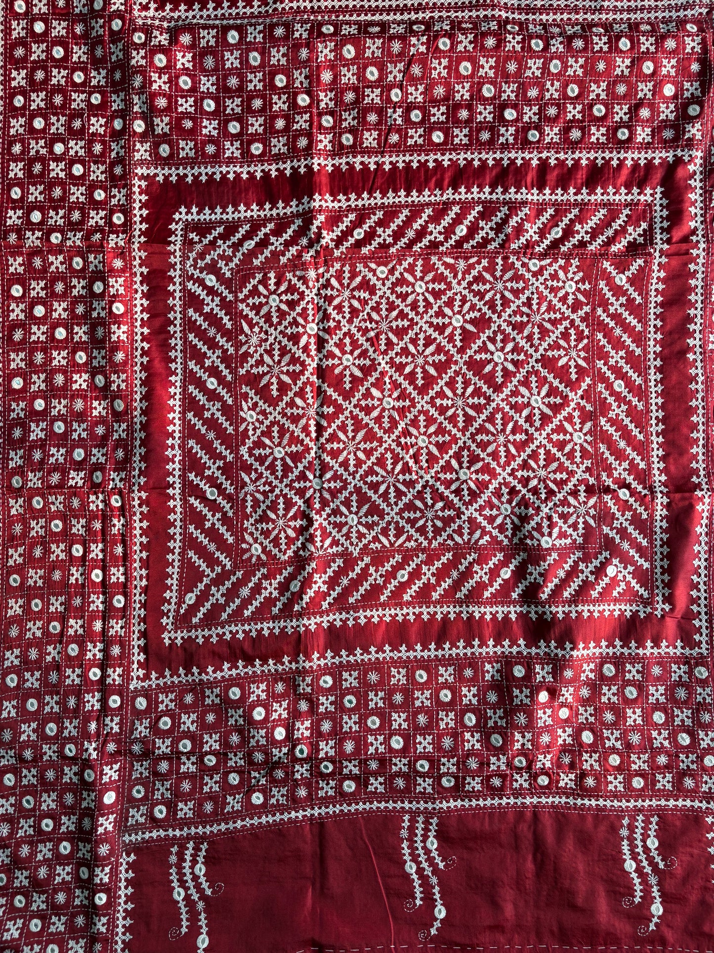 Gujrati Stitch/Kutch Hand Embroidered Art Silk Saree