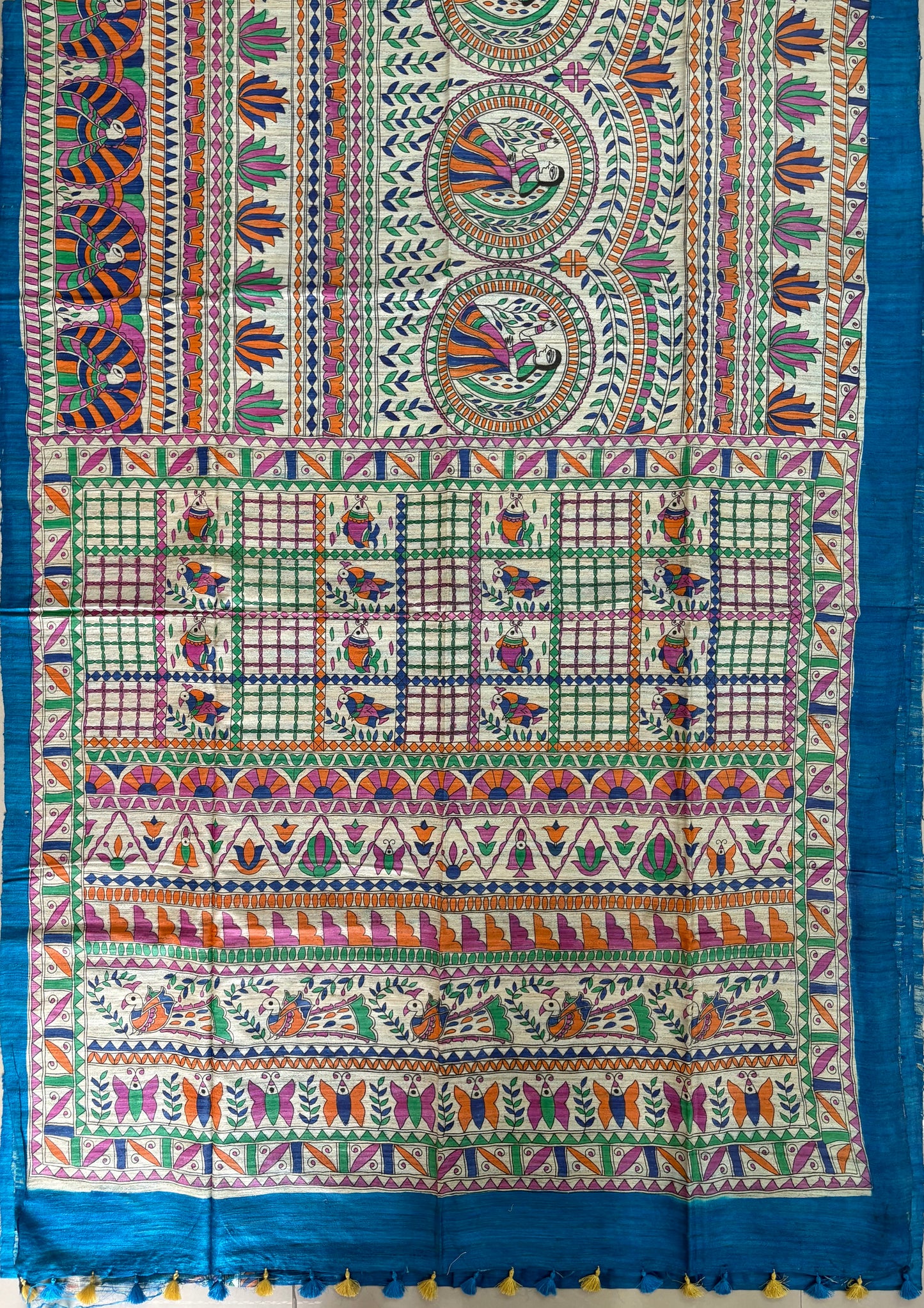 Pure Tussar Ghicha Silk Handcrafted Madhubani Half Saree (Silk Marked)
