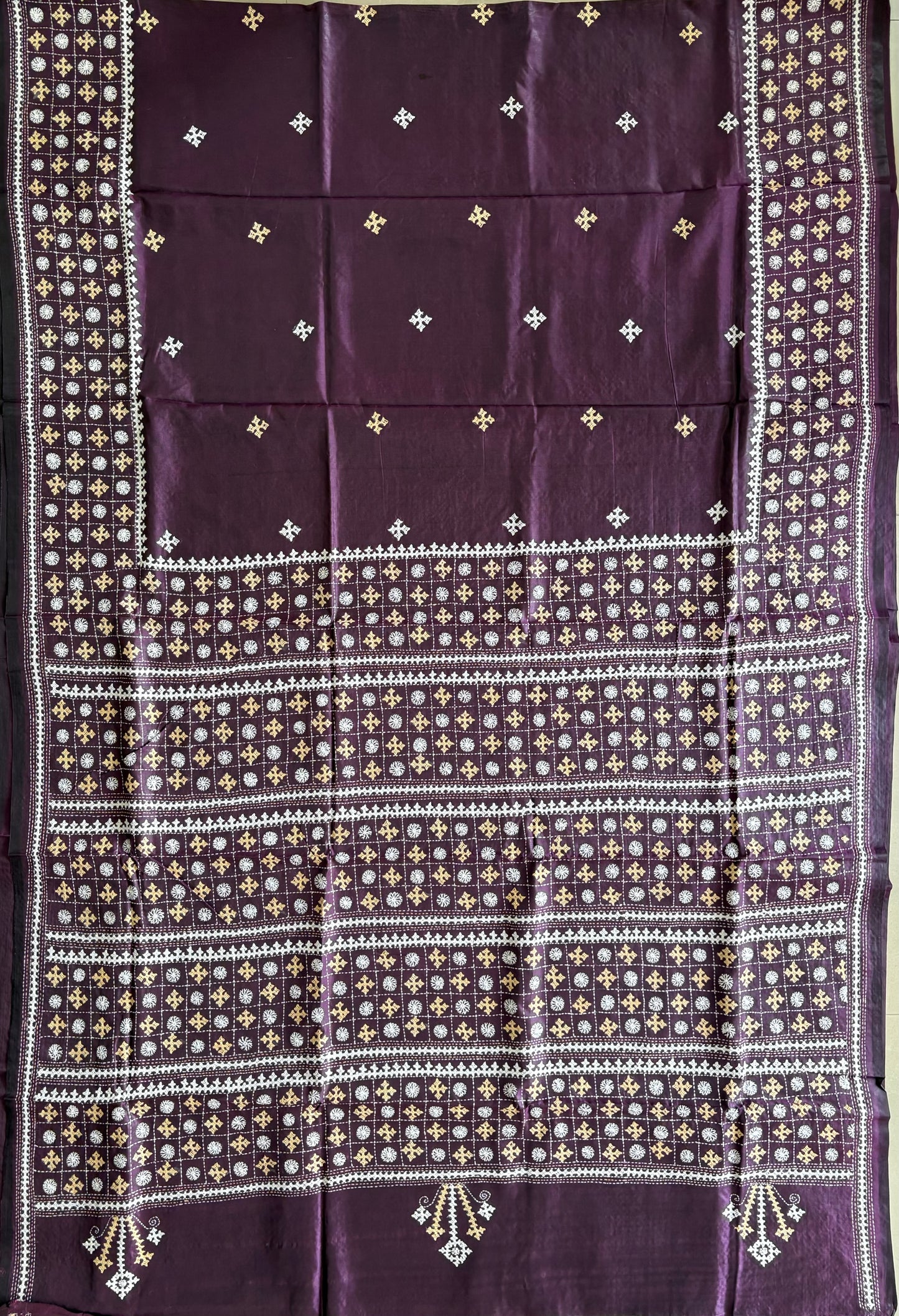 Gujrati Stitch/Kutch Hand Embroidered Art Silk Saree