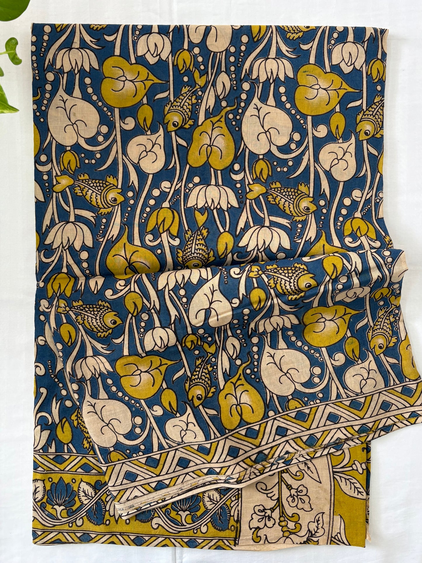 Kalamkari printed malmal cotton Saree with blouse