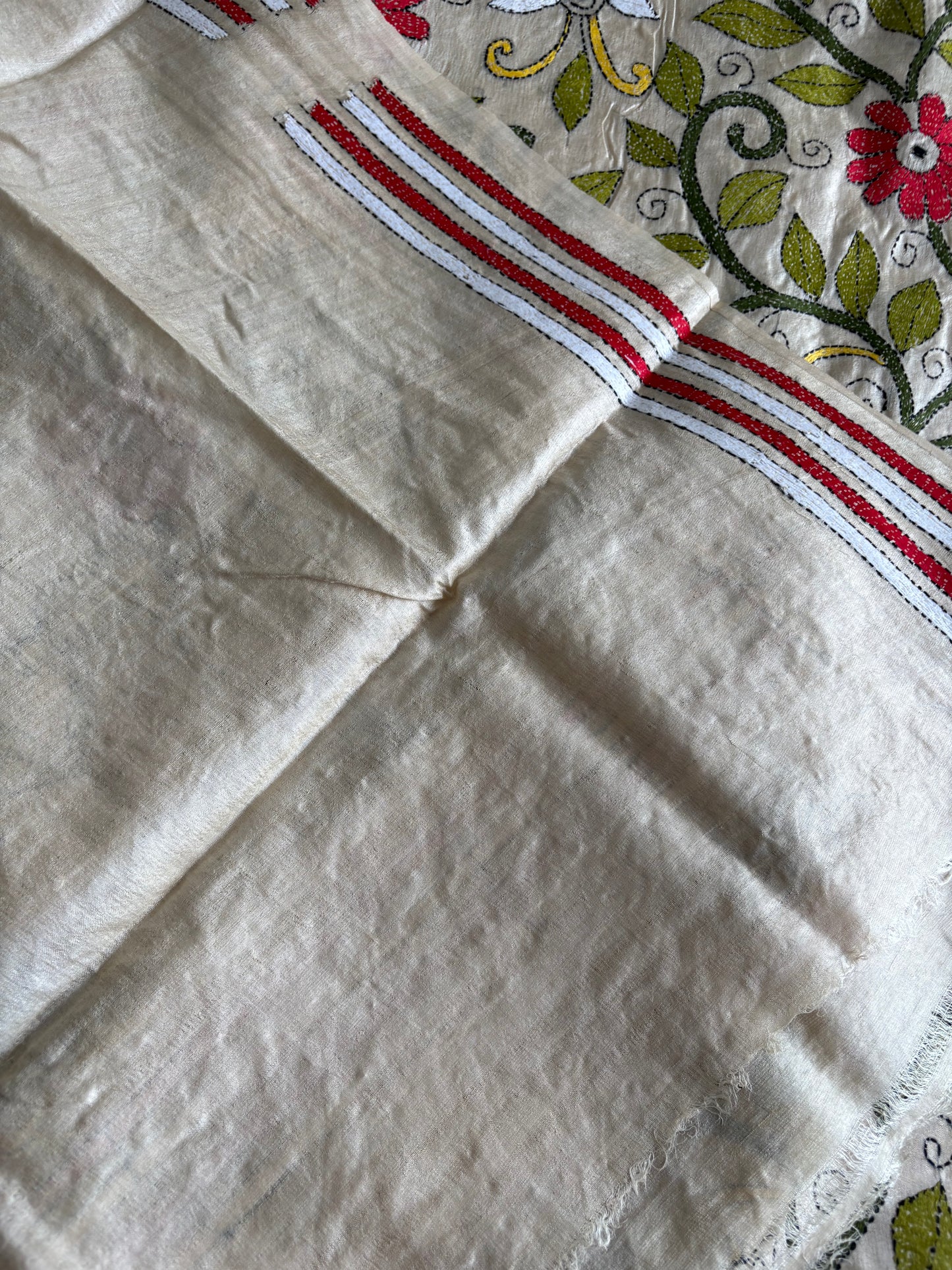 Kantha Stitch Hand Embroidered Pure Gachi by Gachi Tussar Silk Saree (Silk Marked)