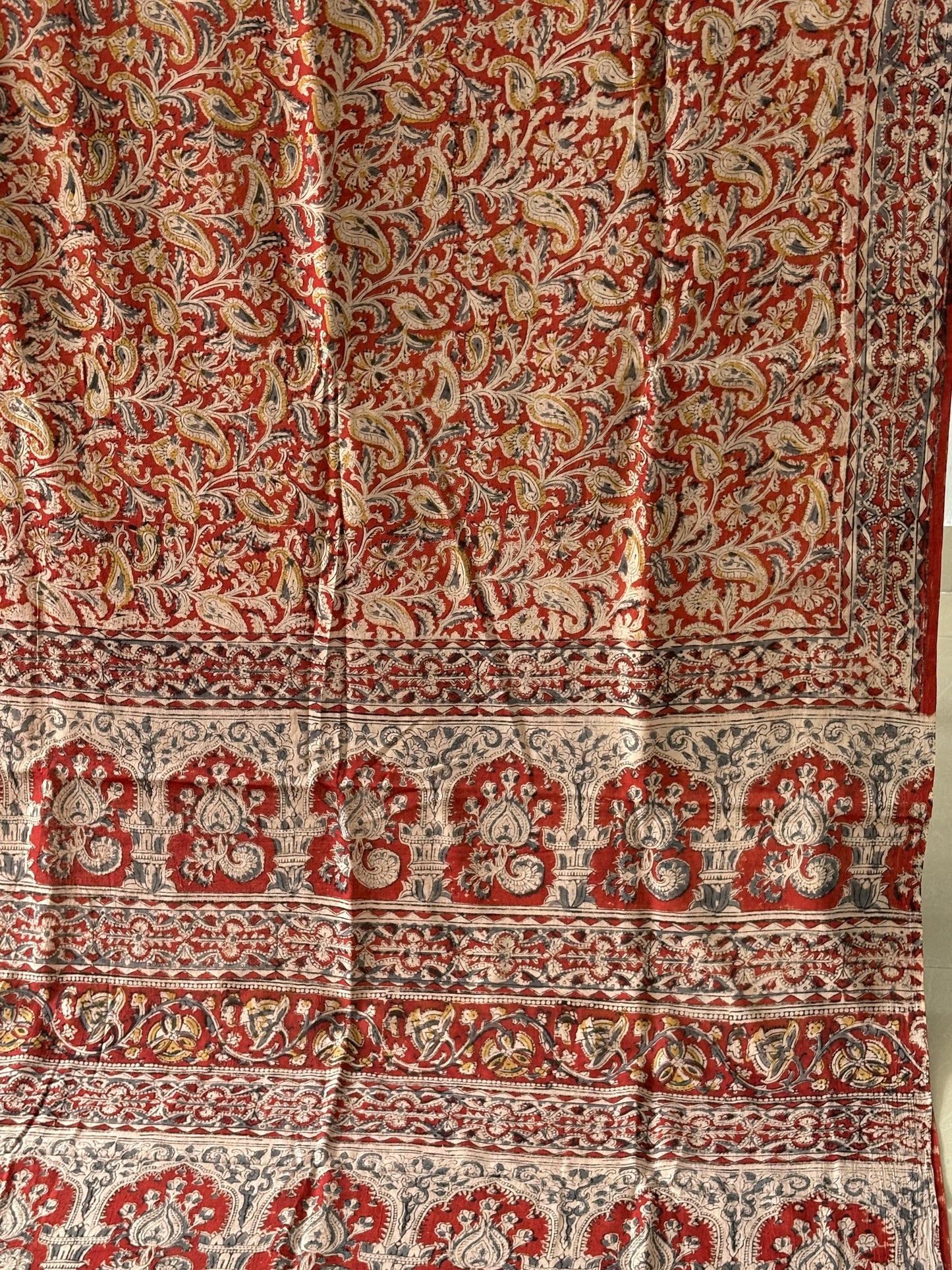 Kalamkari printed malmal cotton Saree with blouse