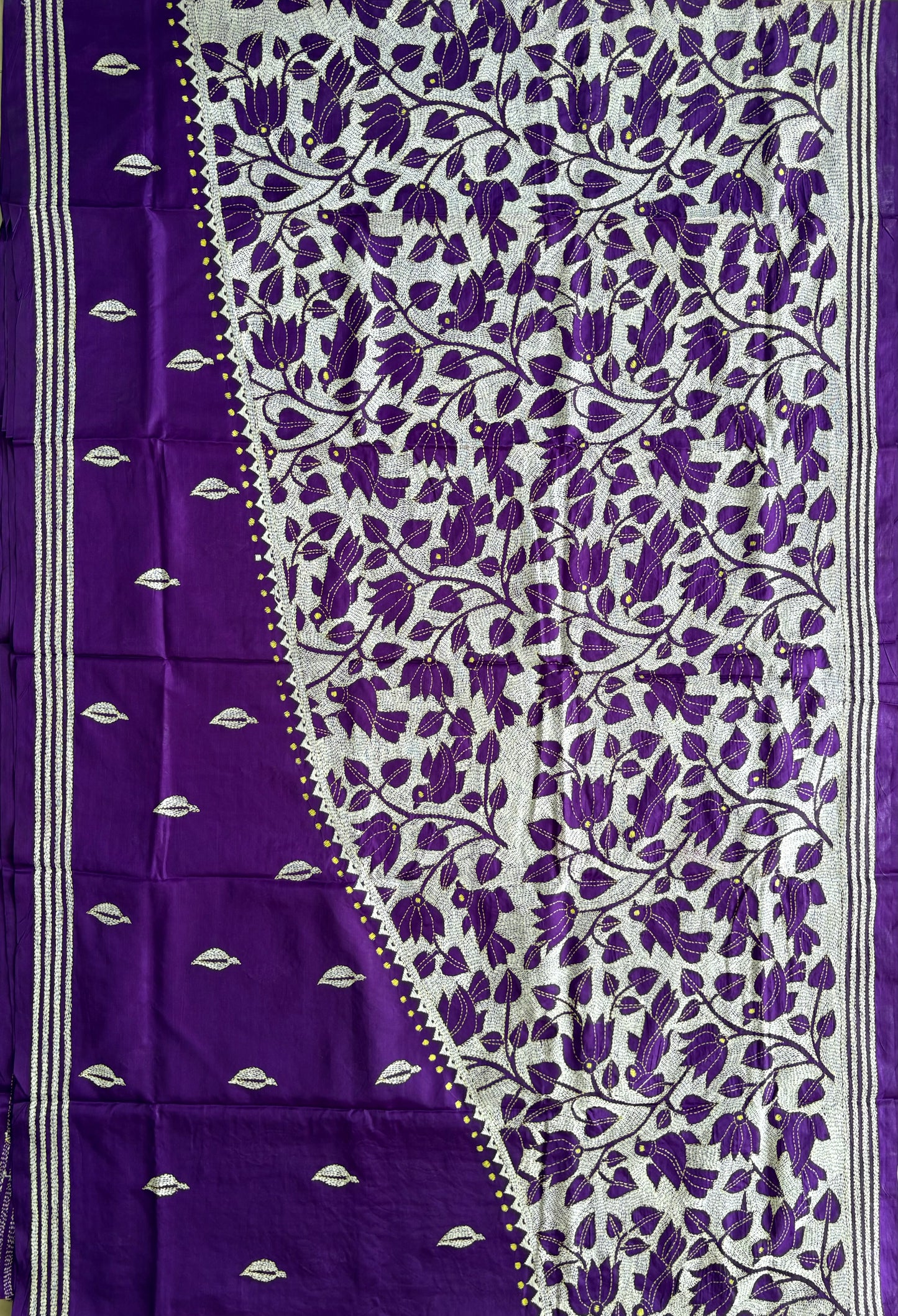 Kantha Hand Embroidered Blended Banglore Silk/Art Silk Saree With Blouse