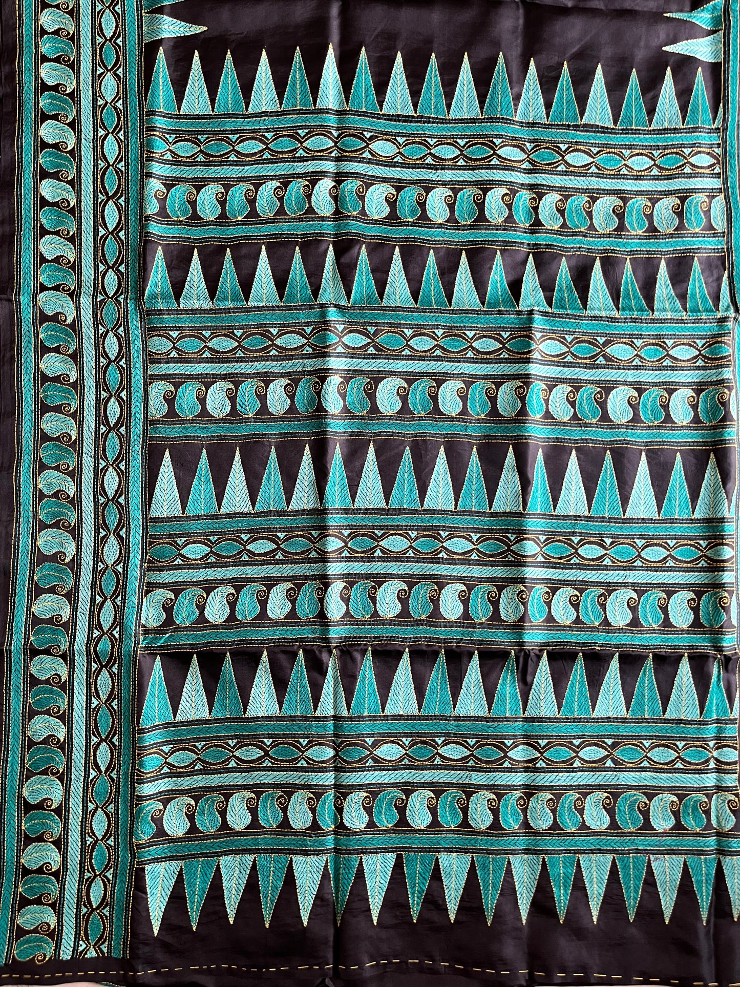 Black Kantha Hand Embroidery Pure Bangalore Silk Saree