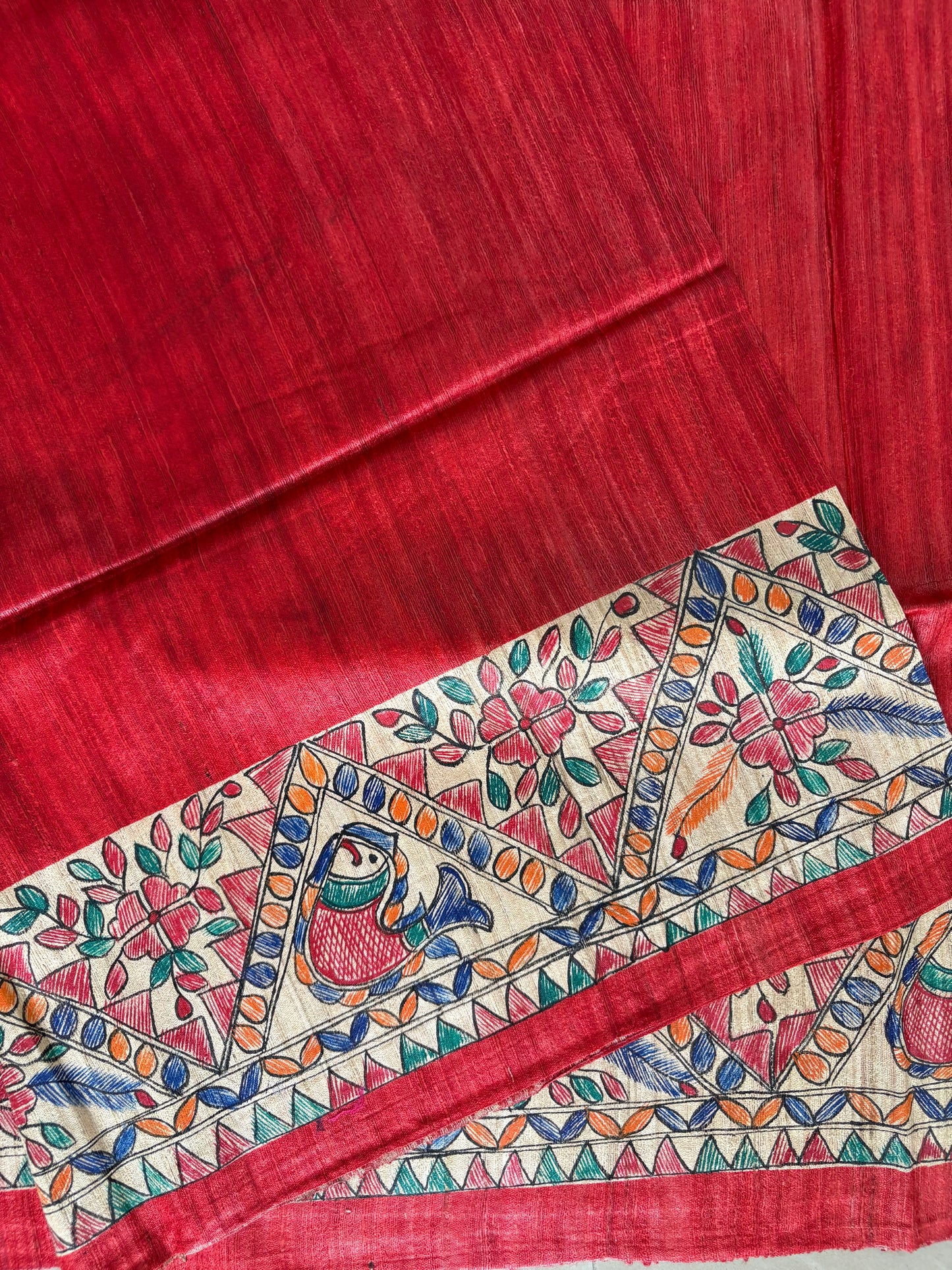 Pure Tussar Ghicha Silk Handcrafted Madhubani Saree (Silk Marked)