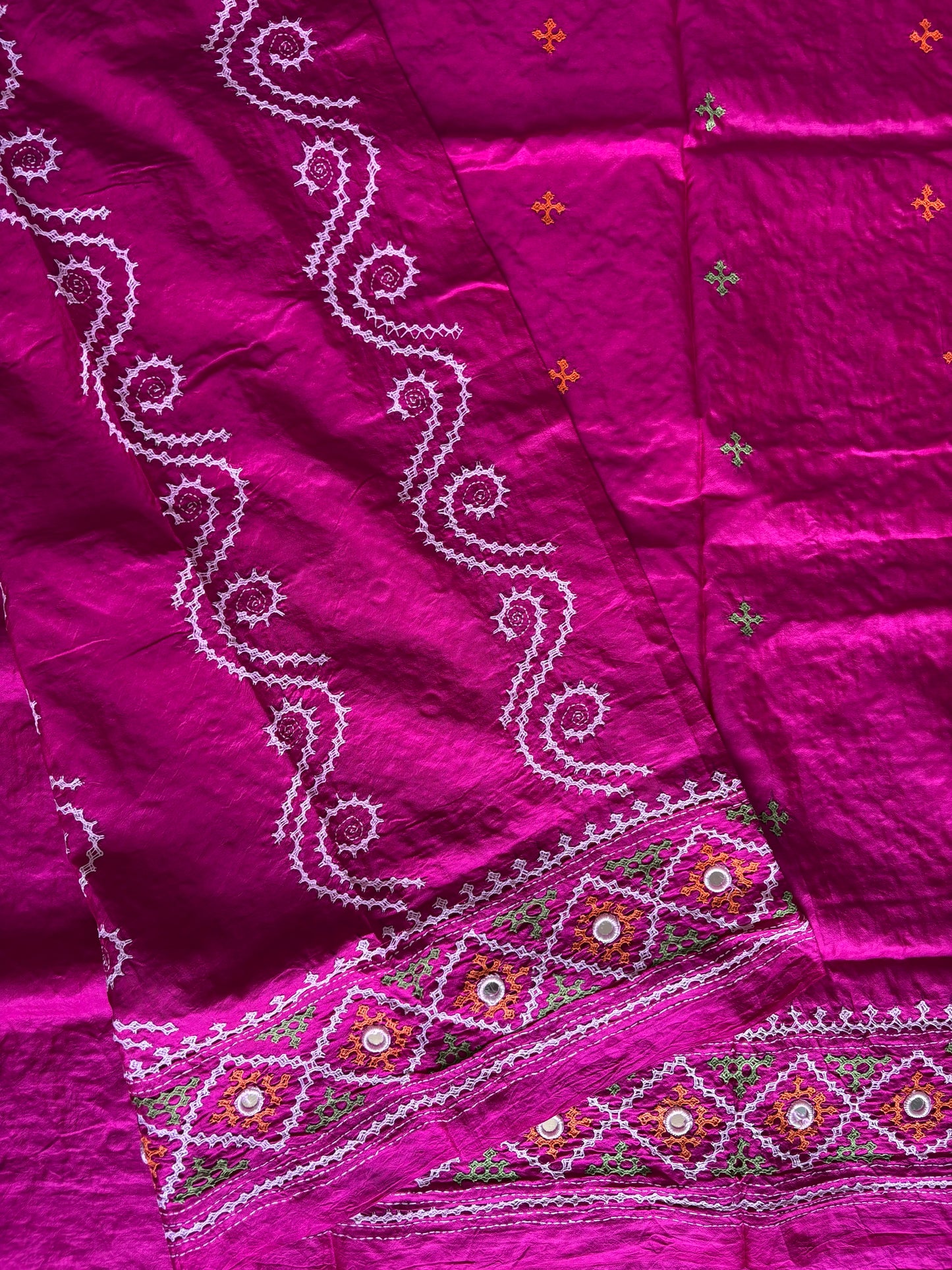 Kutch work/Gujrati stitch Hand Embroidered Pure Tassar Silk Saree