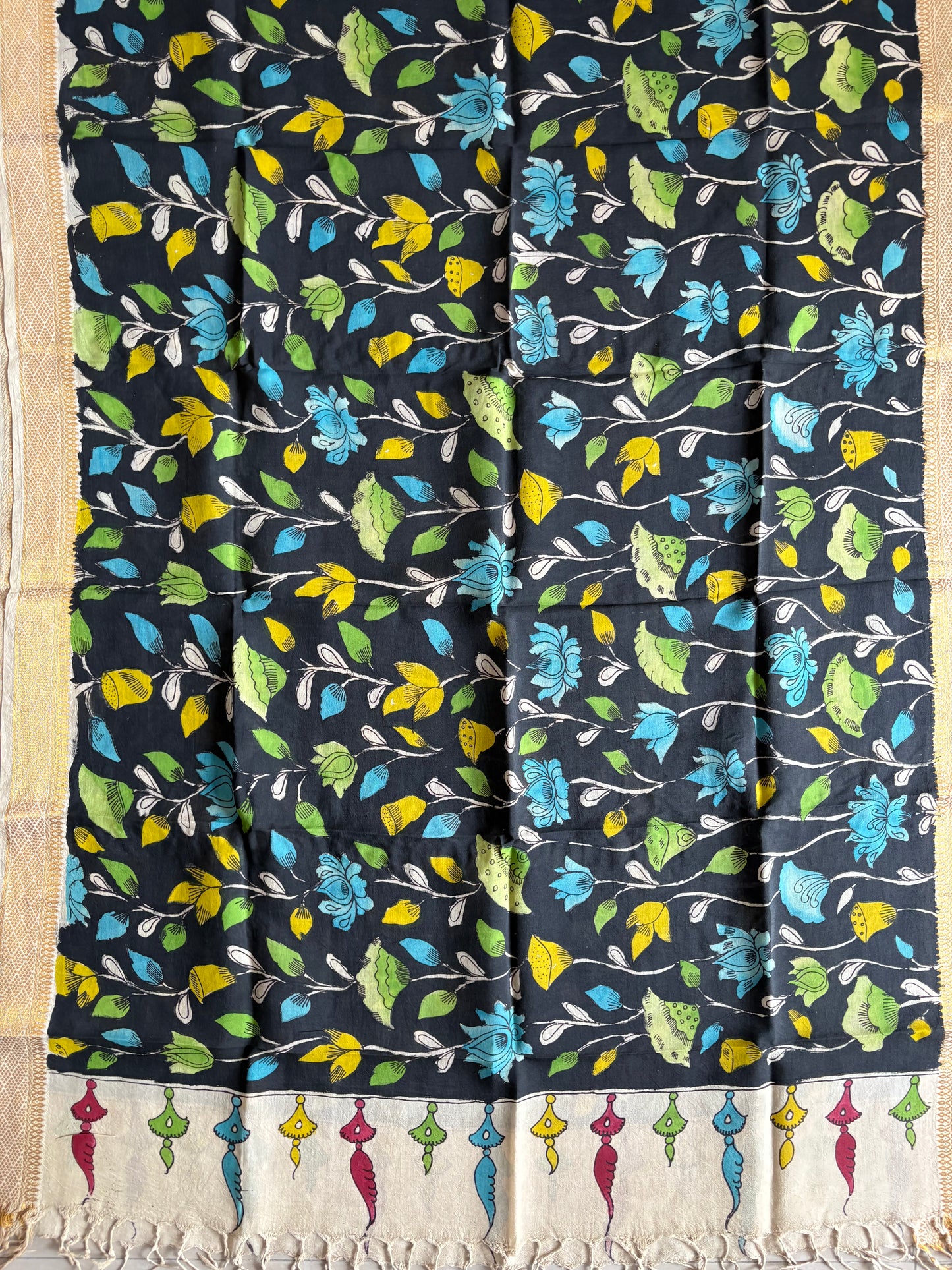 Pen Kalamkari hand painted Banglore Silk Dupatta