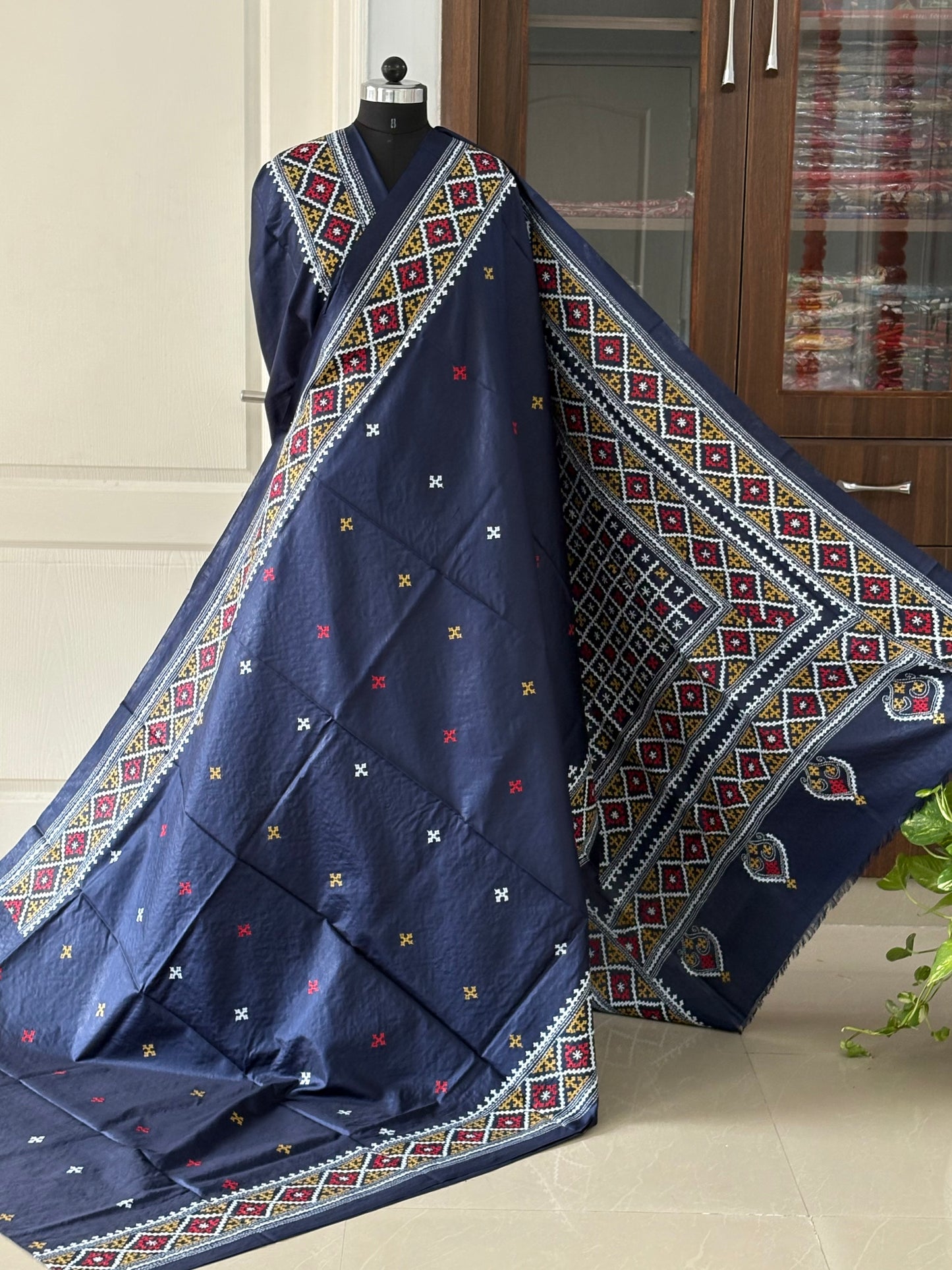 Gujrati/Kutchi Work Hand Embroidered Pure Banglore Silk Saree