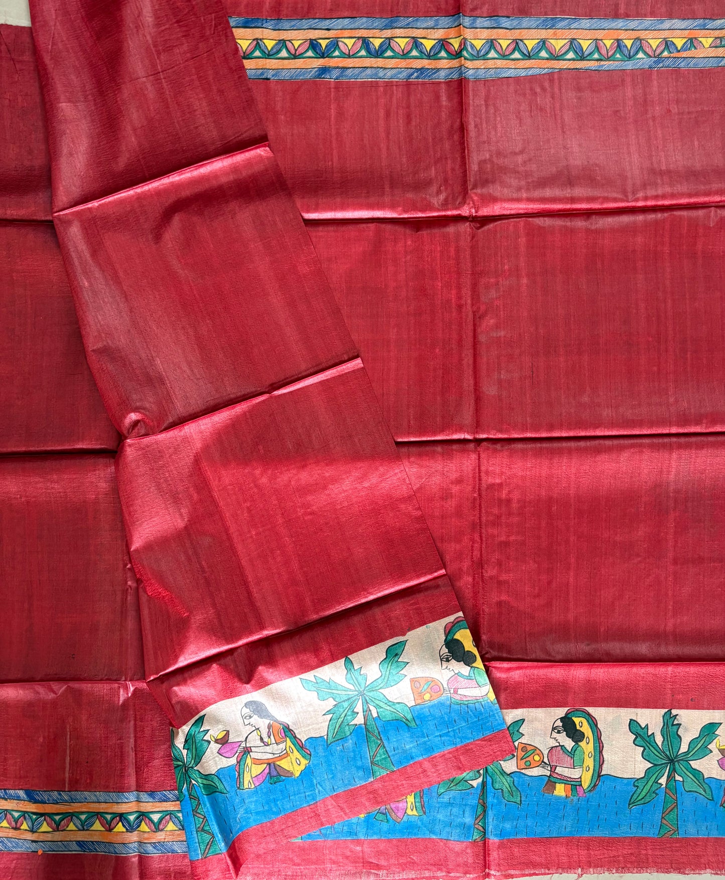 Pure Desi Tussar Silk Handcrafted Madhubani Saree (Silk Marked)