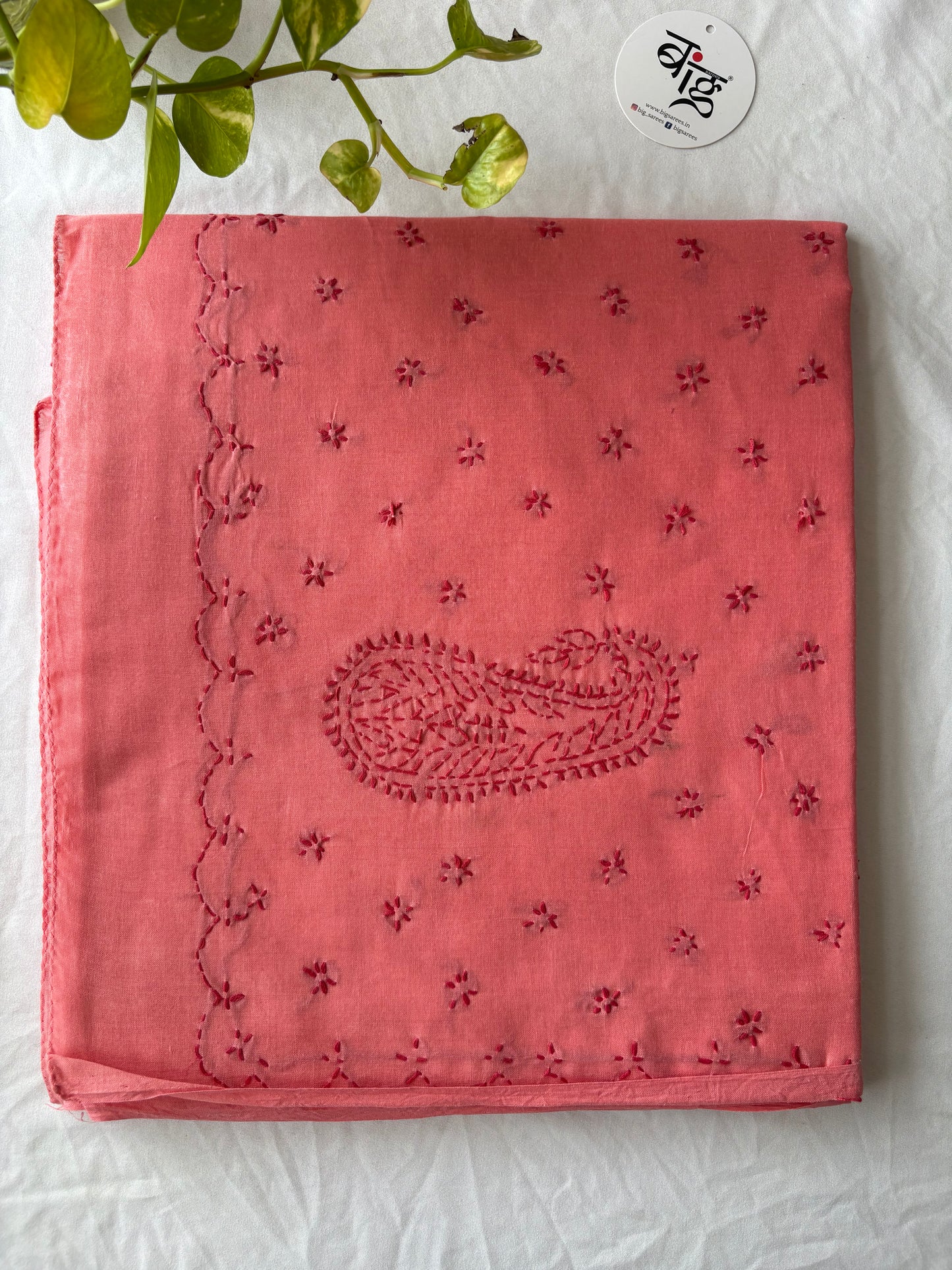 Chikankari Hand-Embroidered Saree | Cotton | Red